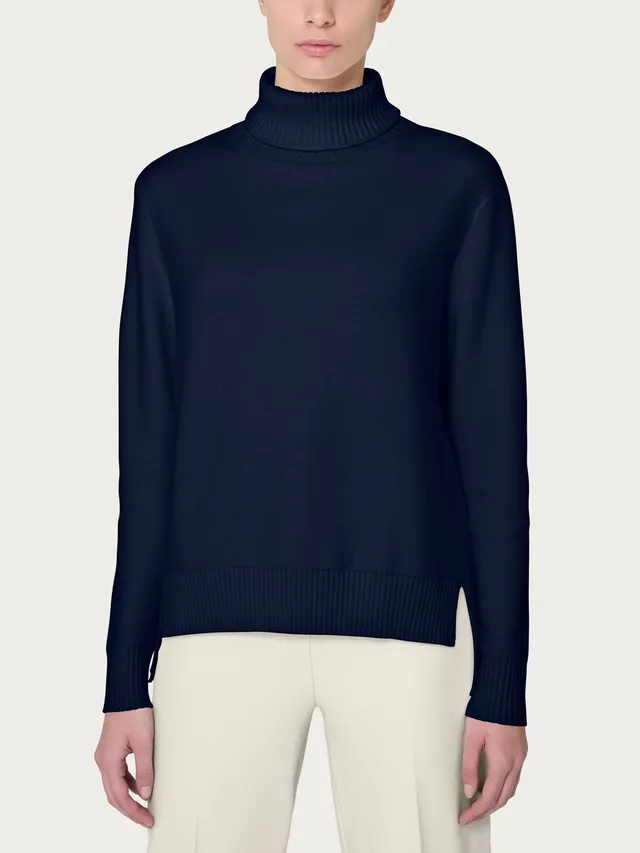 Ragno Four Seasons Maglione Roulè Asimmetrico Super Soft blu caldo