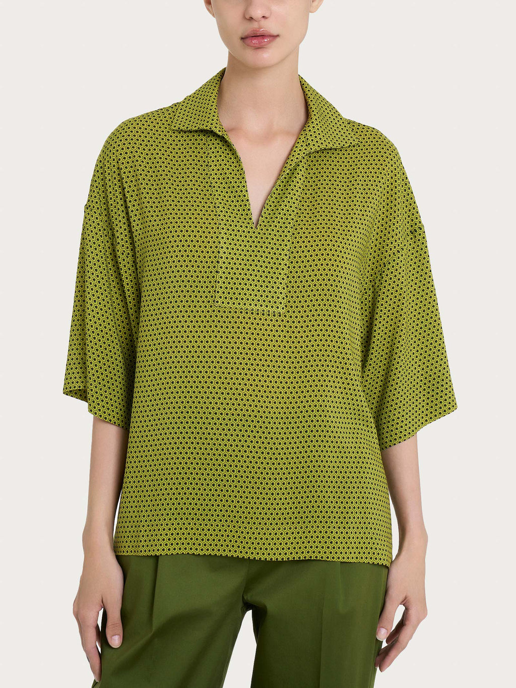 Ragno EcoSeta Blusa Collo Camicia Sphagnum Manica 3/4