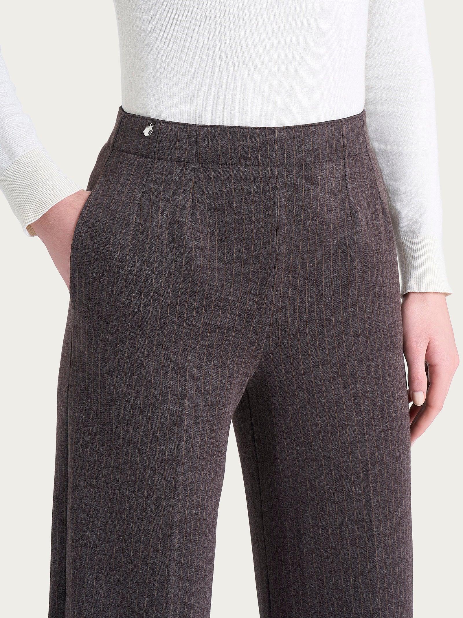 Ragno Eco Jacquard pantalone ampio gessato Chocolate tasche
