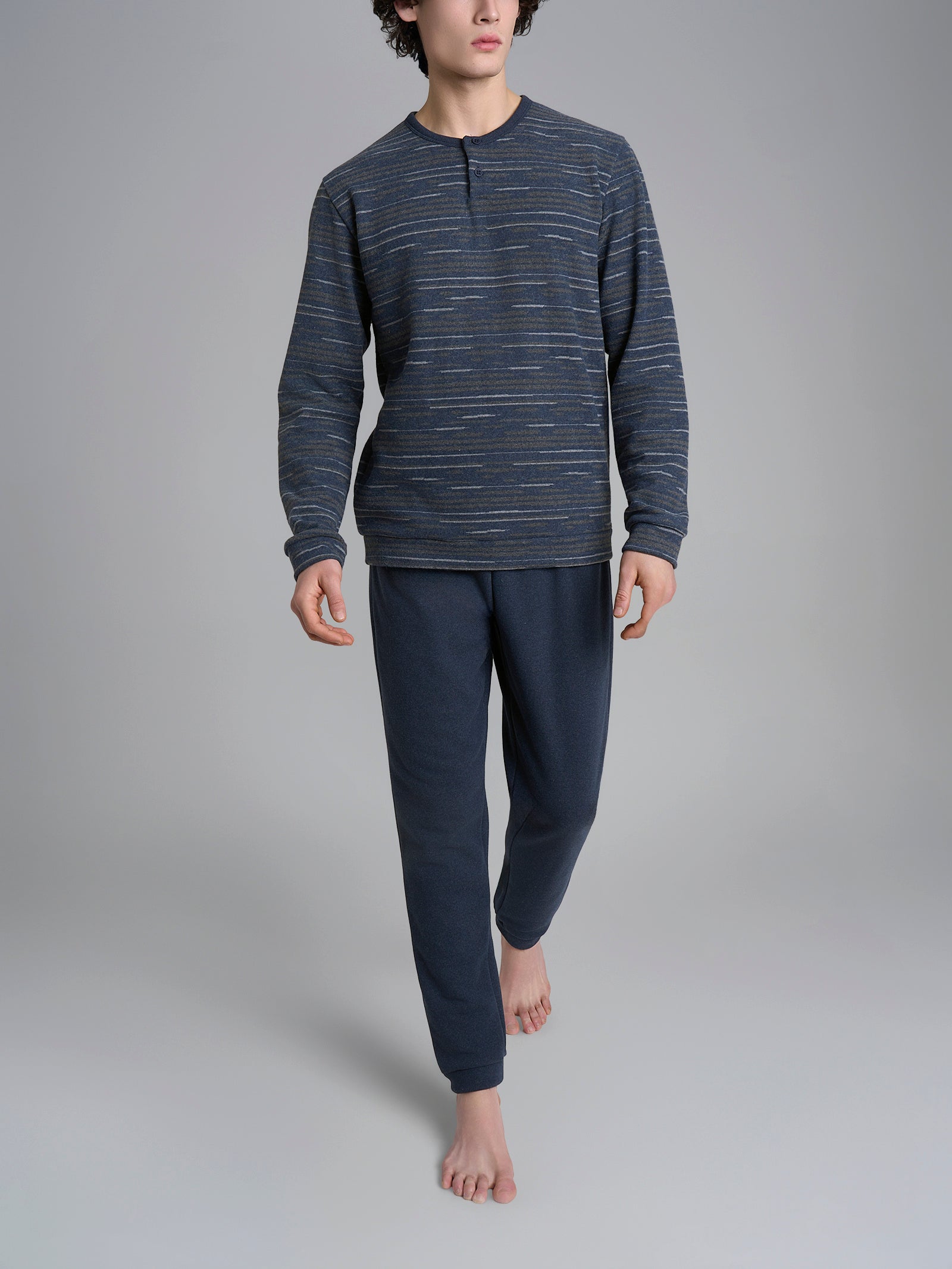 Ragno Cotton Eco Pile Pigiama Serafino Indigo caldo