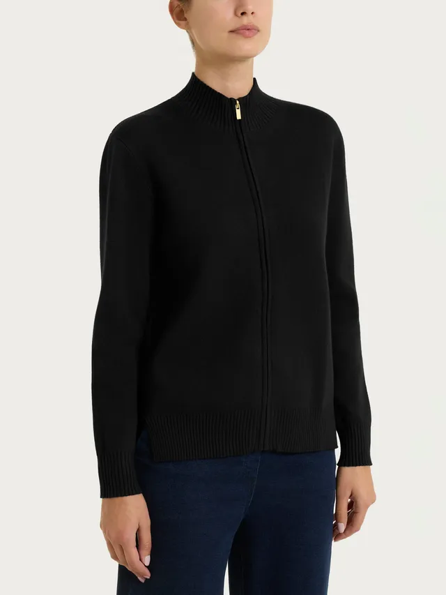 Ragno Super Soft Cardigan Zip Asimmetrico Nero