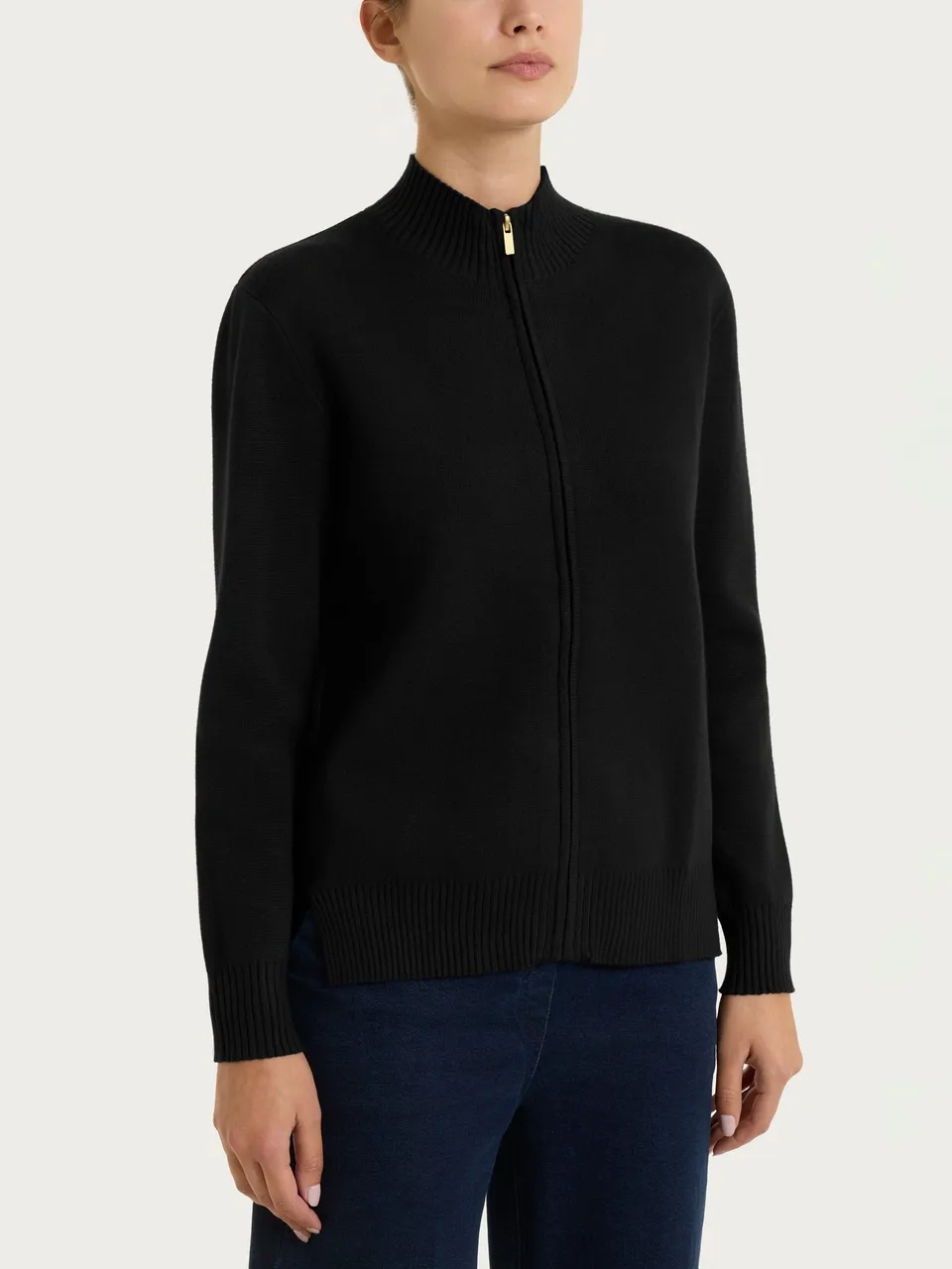 Ragno Super Soft Cardigan Zip Asimmetrico Nero