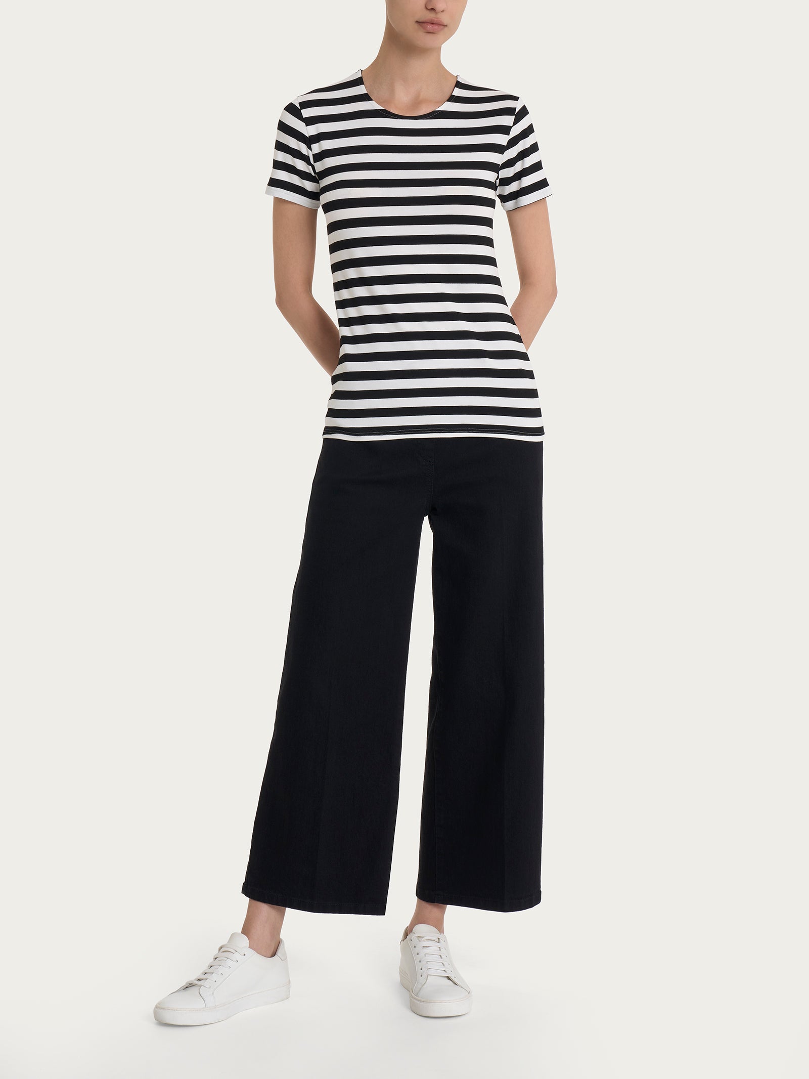 Ragno Viscosa Summer maglietta skinny nero riga pari