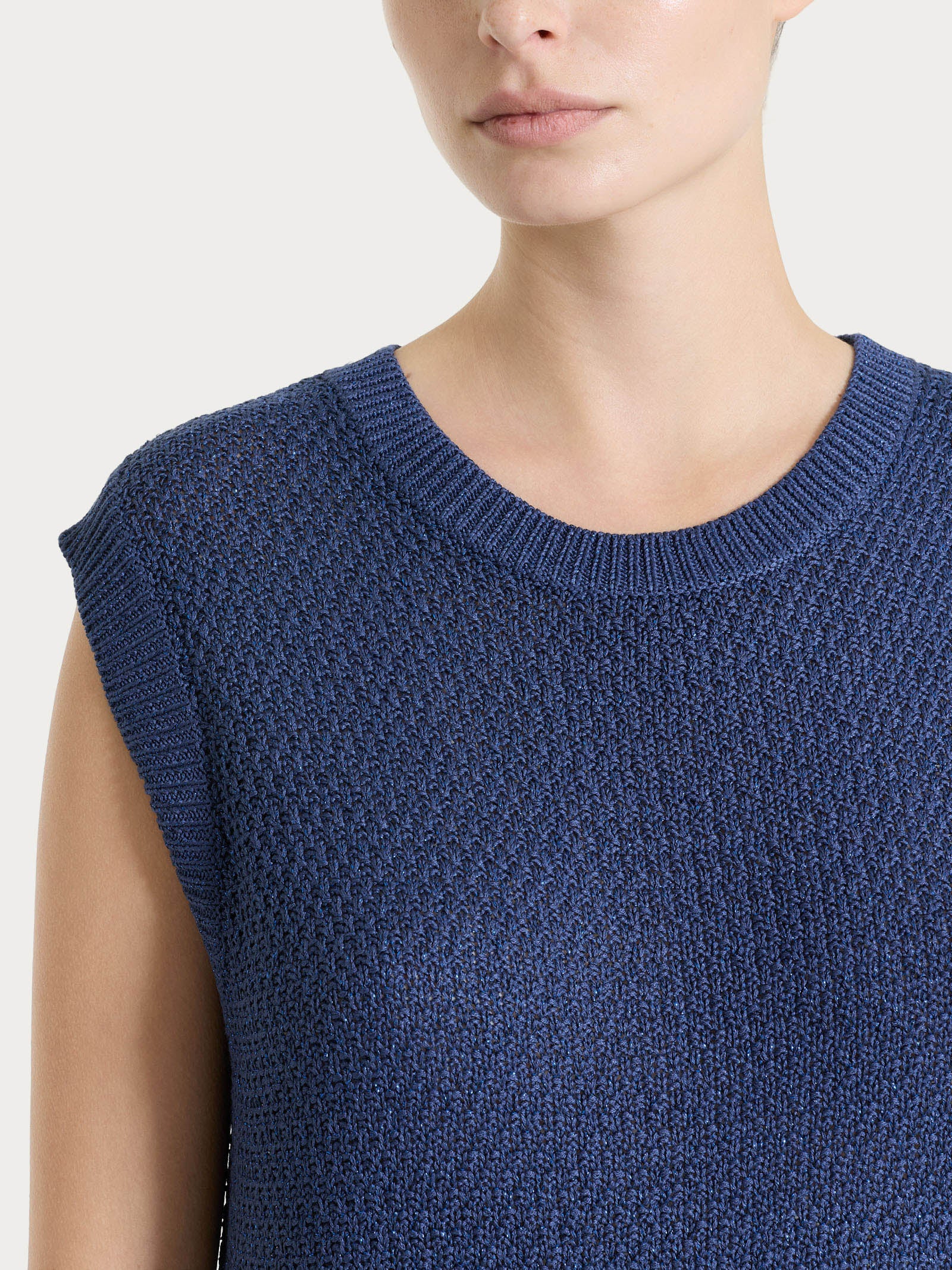 Ragno Smanicato Lurex Rice Stitch Gilet Oceana