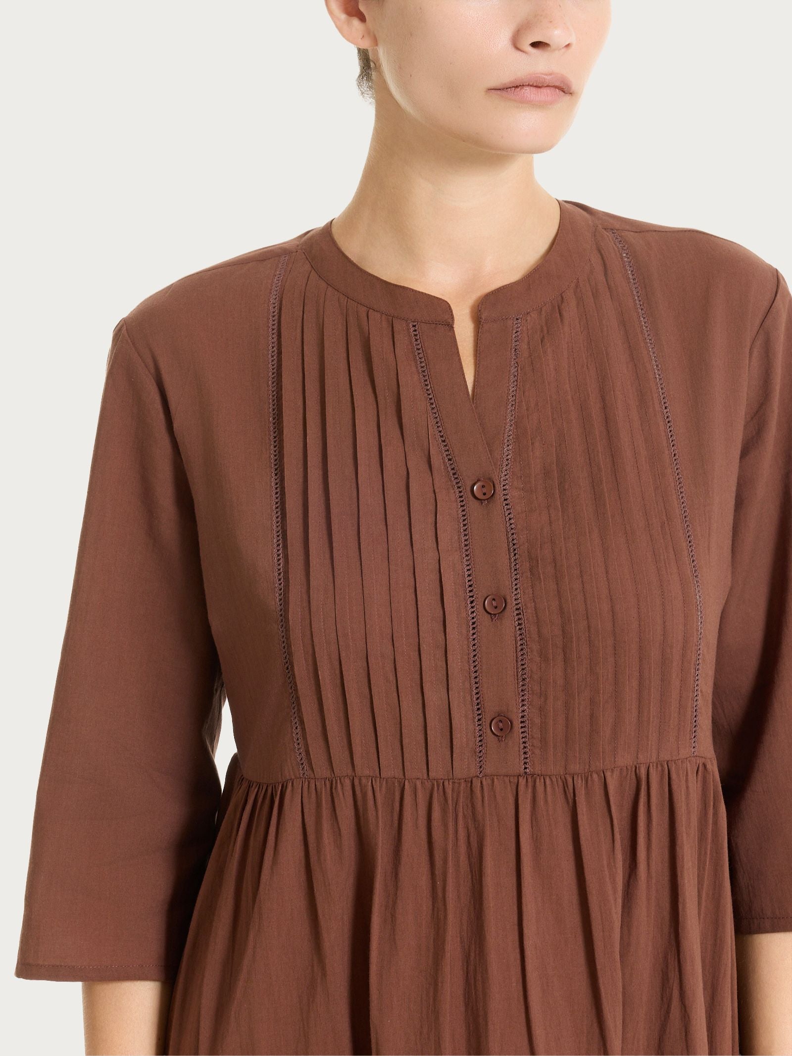 Ragno Vestito Lungo Balze Mussola Cotone Chocolate Fondant