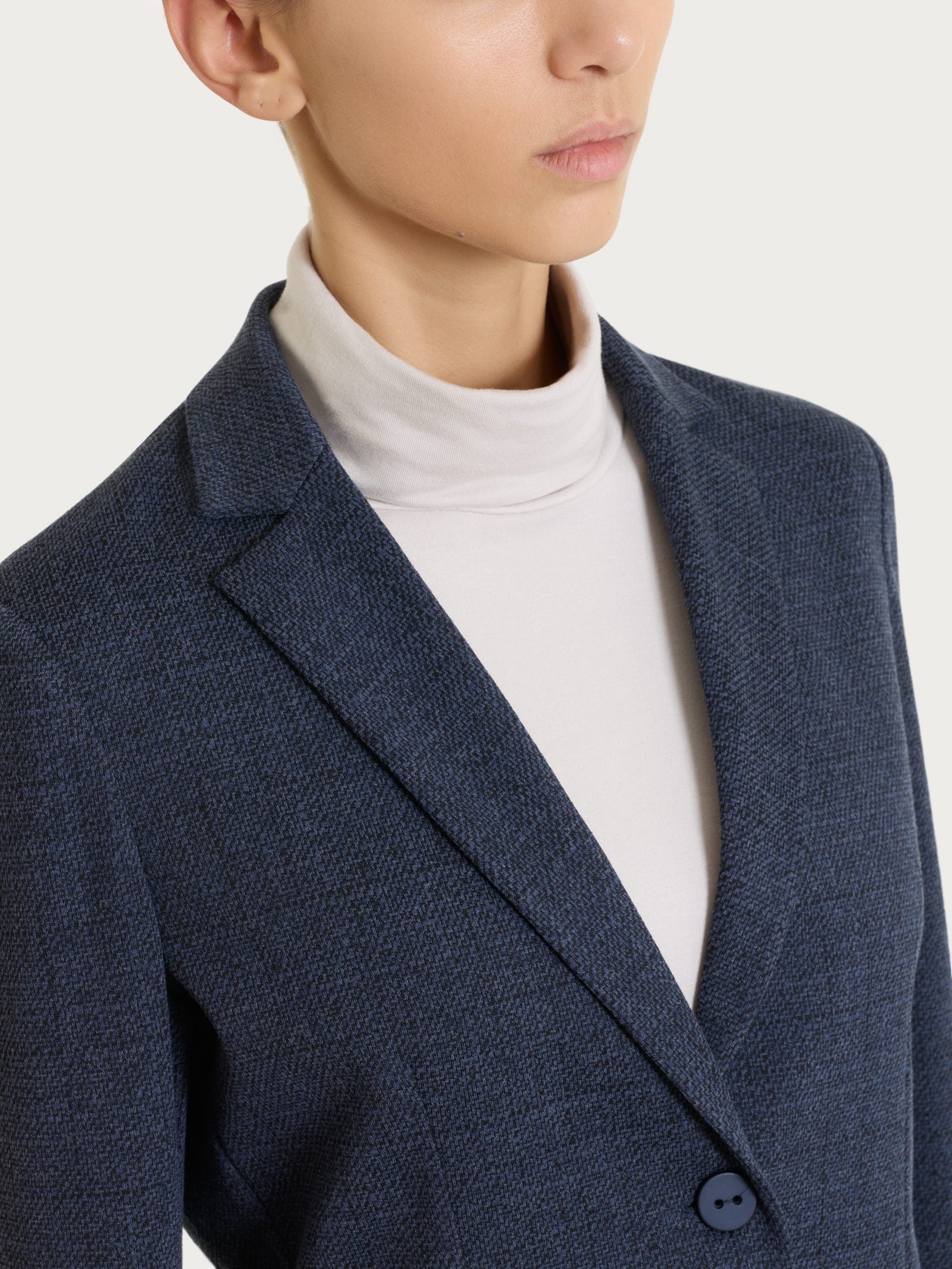 Ragno Compact Blazer Due Bottoni Jacquard Blu Tweed