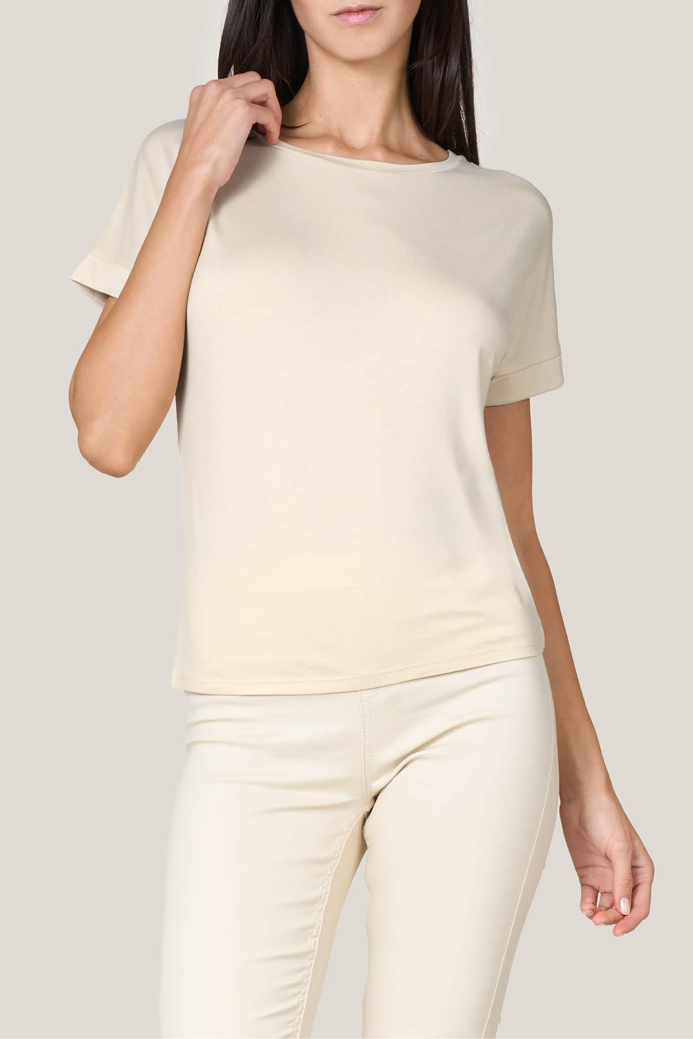 Goldenpoint Maglia Scollo Tondo Manica Corta Risvolto Lunghezza Regolare donna