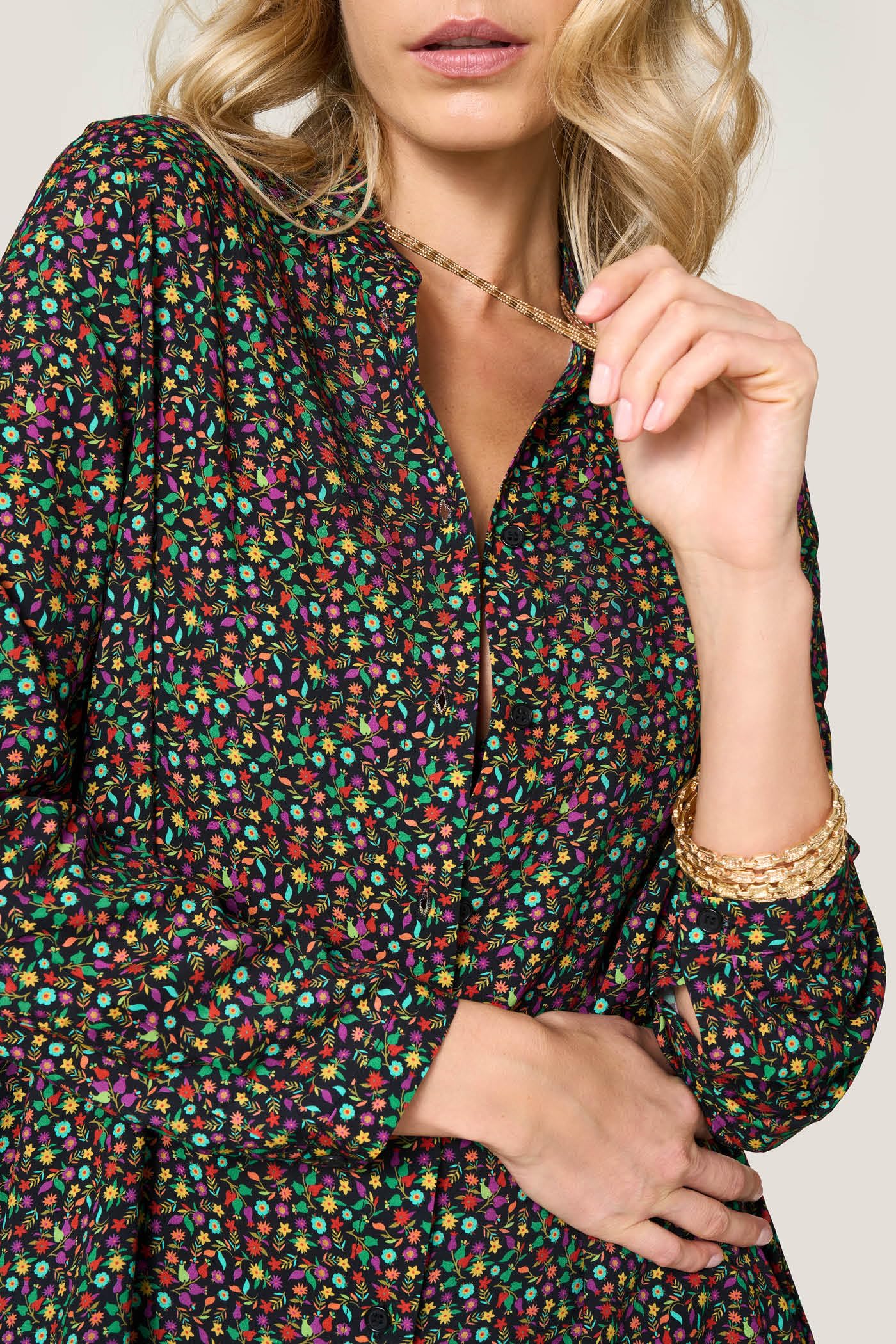 Goldenpoint Wonderland camicia copricostume viscosa floreale