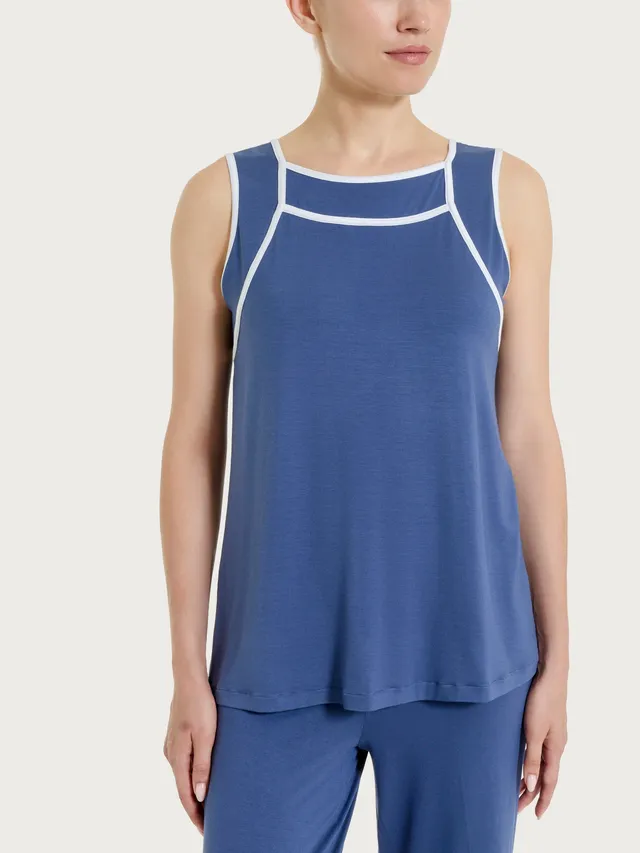 Ragno Viscosa Summer Top Spalla Larga Donna Blu Oceana