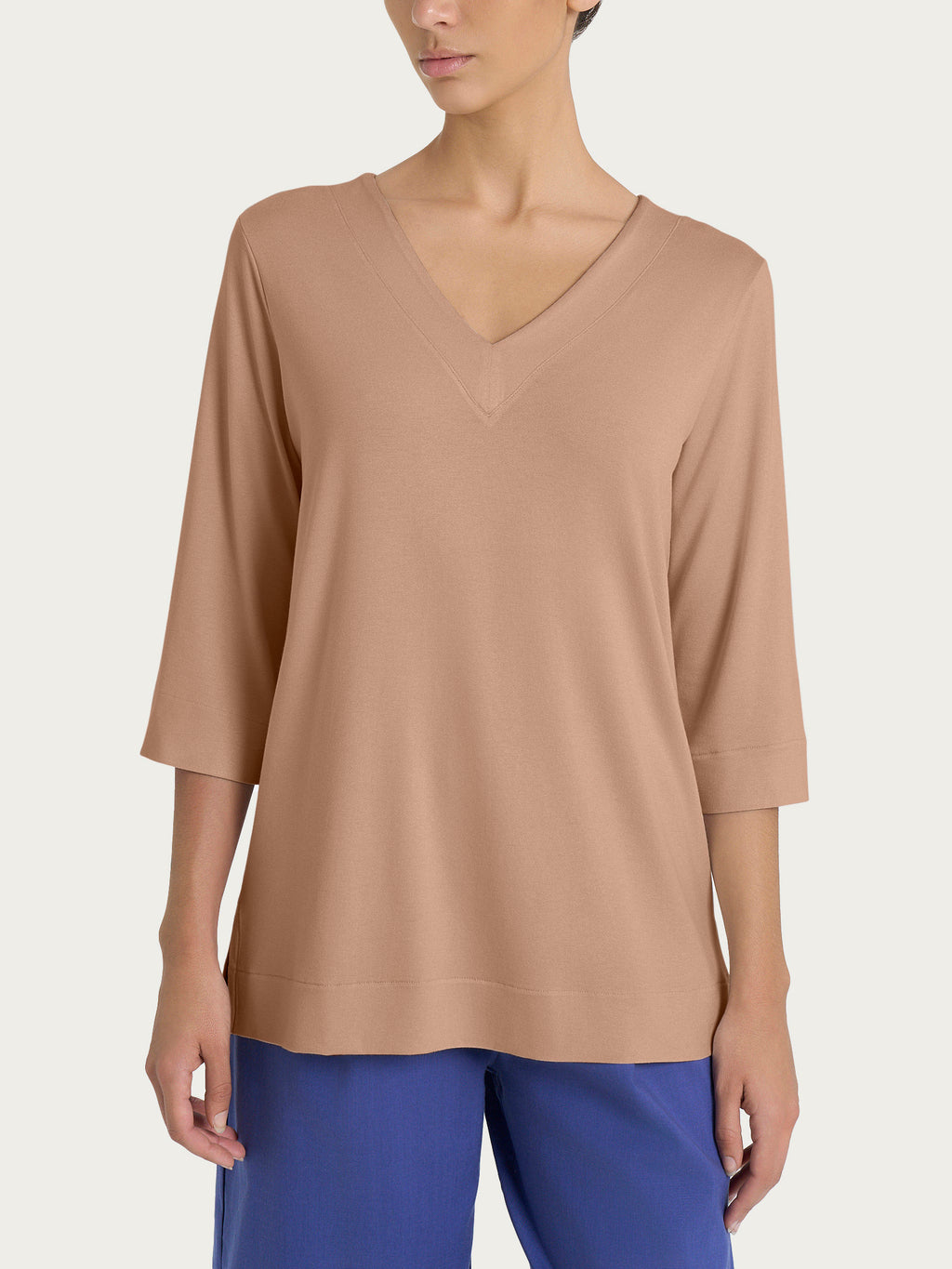 Ragno T-shirt donna Warm Taupe viscosa scollo a V