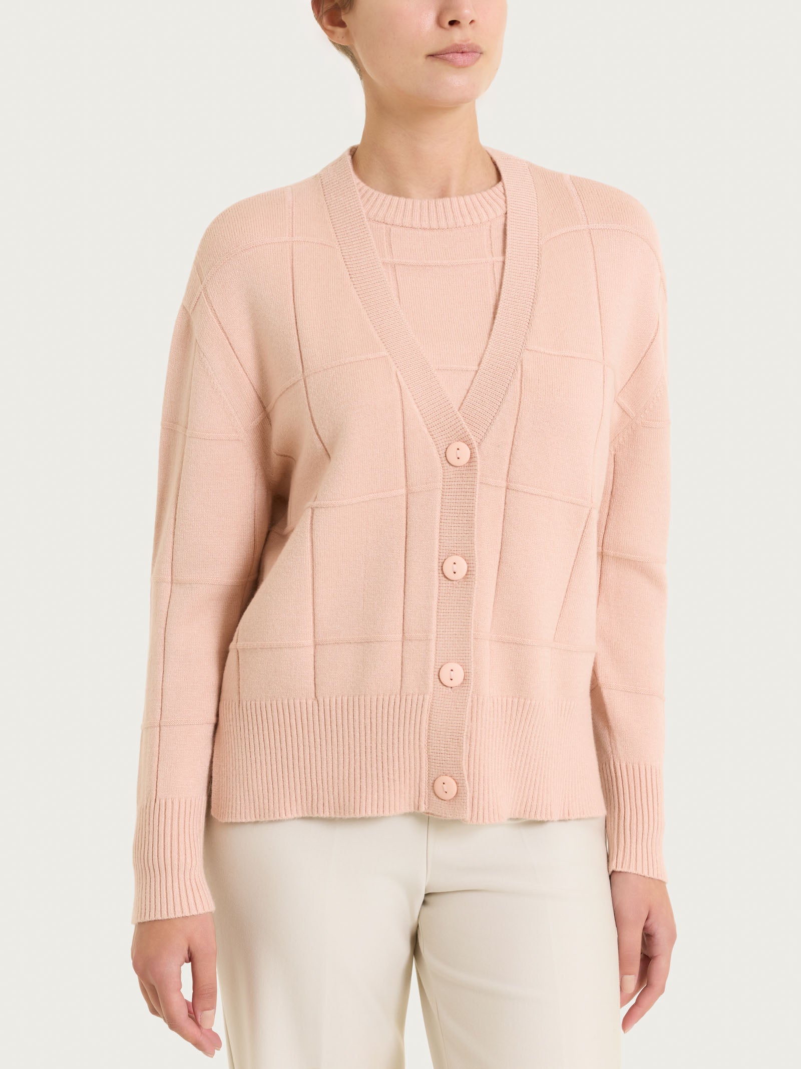 Ragno Super Soft cardigan scollo V check cameo rose boxy