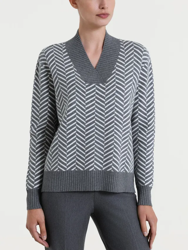 Ragno Four Seasons maglia scollo V spigata Ferro Mel. trecce