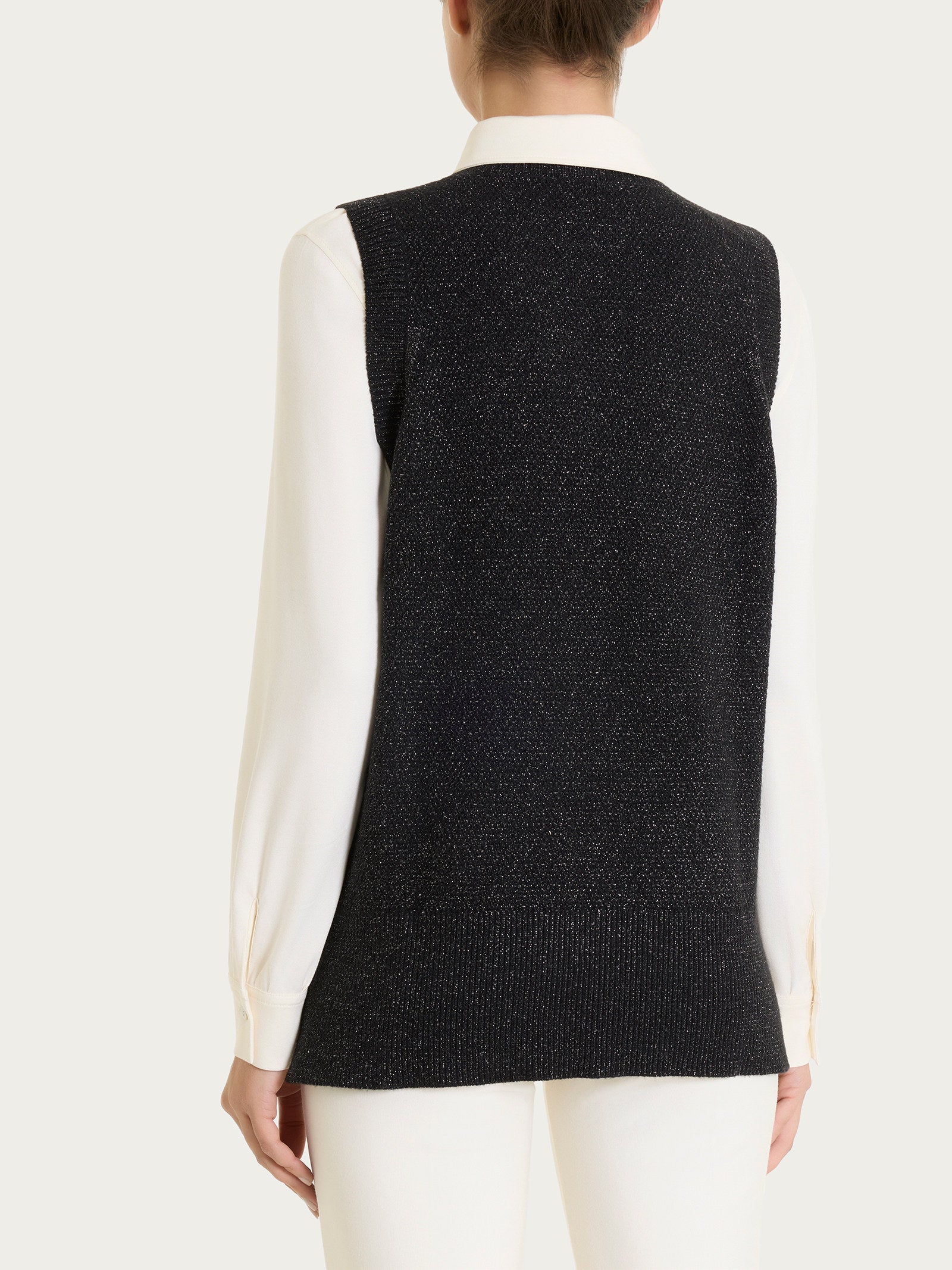 Ragno Soft Wool smanicato Fant Nero punto riso lurex