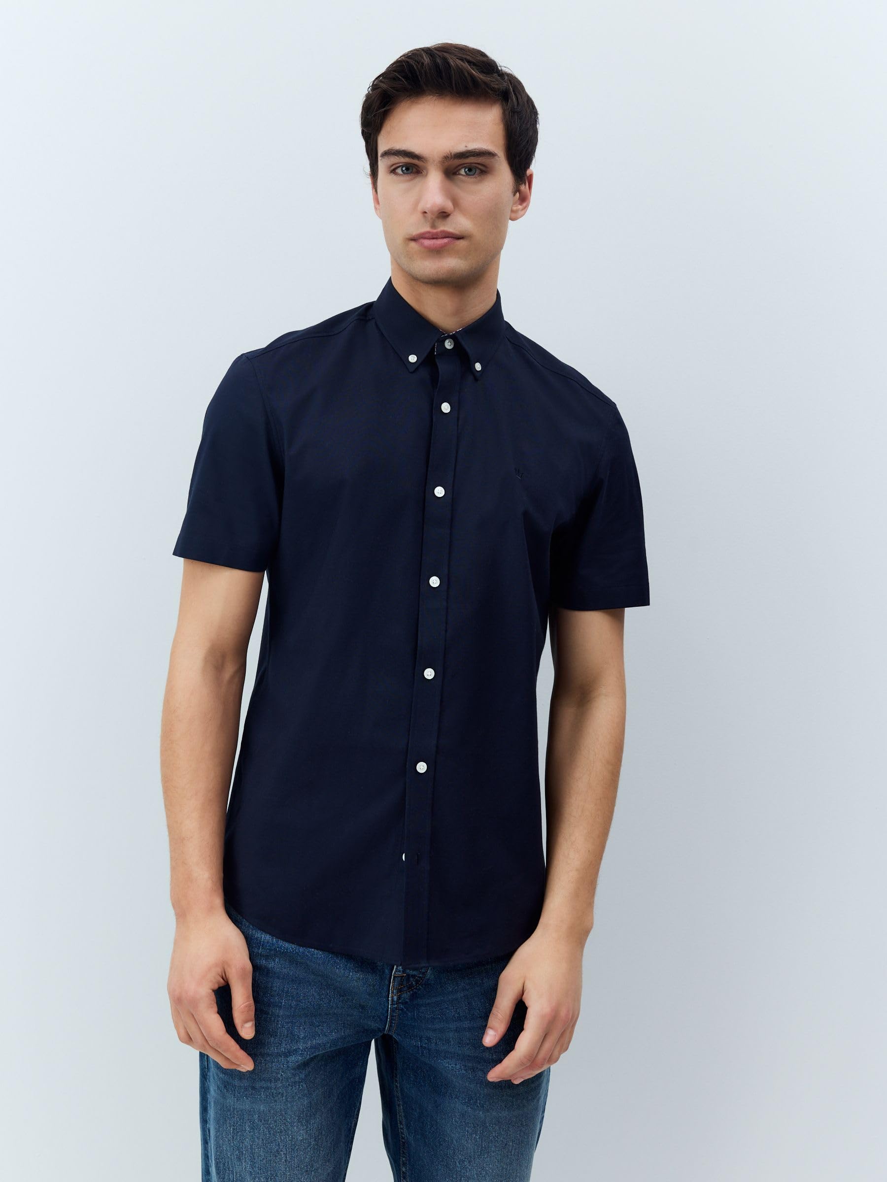 Next camicia oxford uomo maniche corte blu navy L