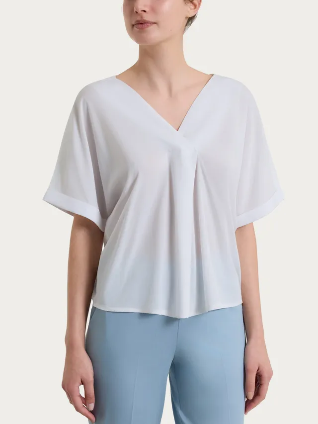 Ragno Viscosa Summer Blusa Kimono Voile Stretch camicia Bianco morbida