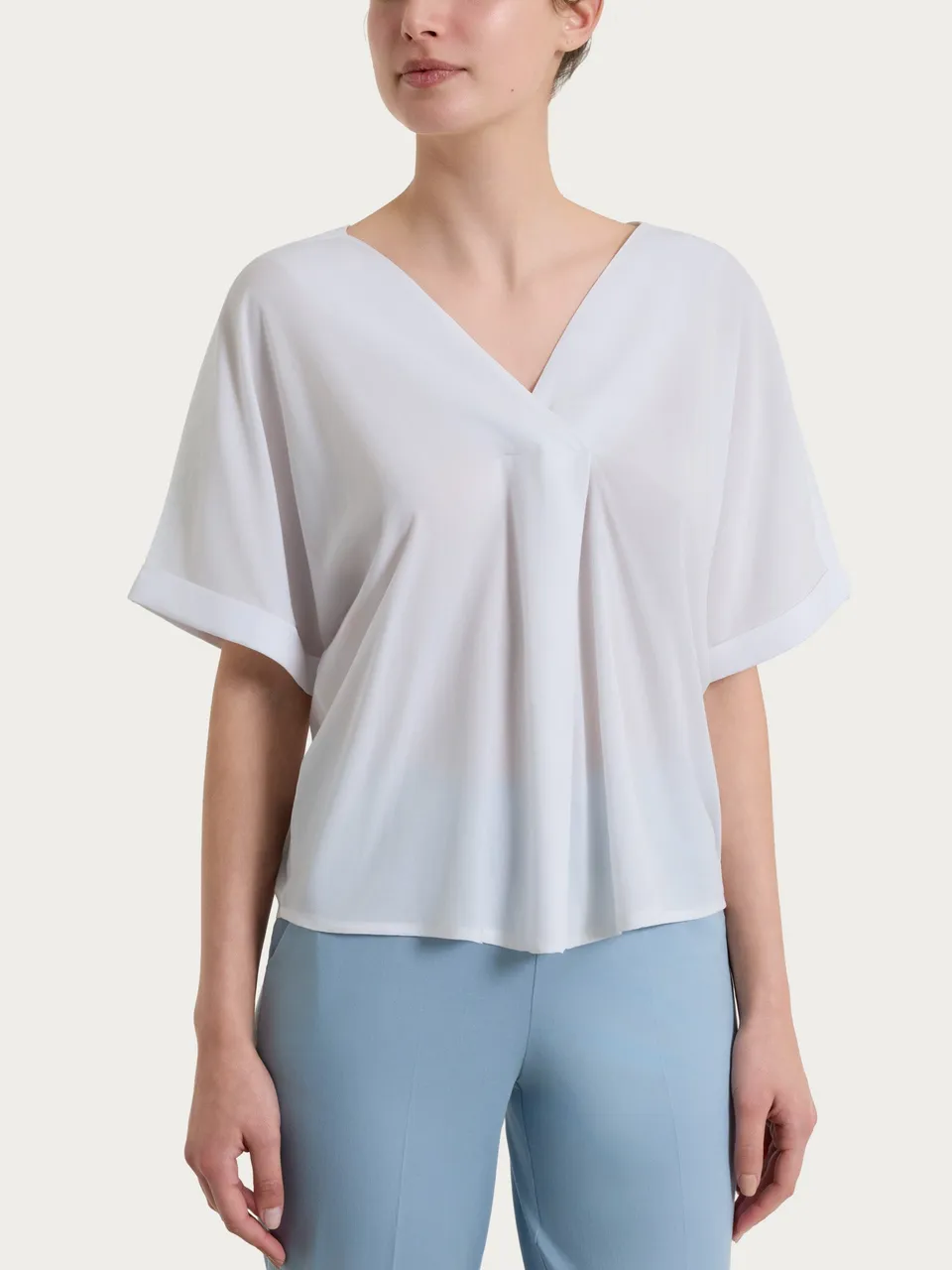 Ragno Viscosa Summer Blusa Kimono Voile Stretch camicia Bianco morbida