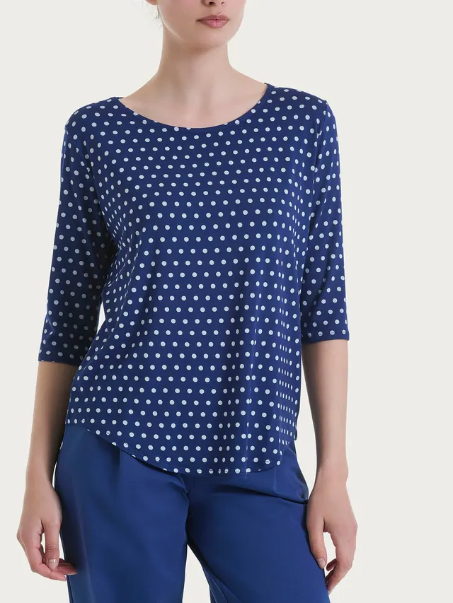 Ragno Perfetta Maglietta Girocollo Viscosa Dots Blueberry