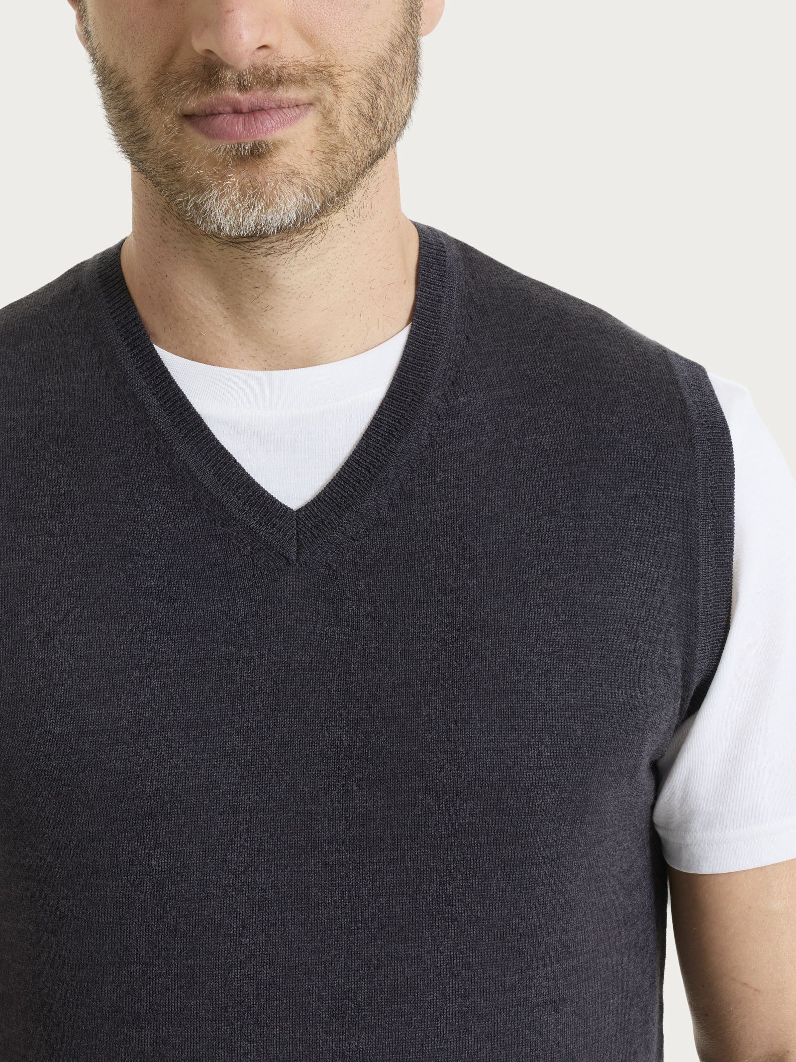 Ragno Merino Soft Gilet Scollo V Lana Oscuro Mel.