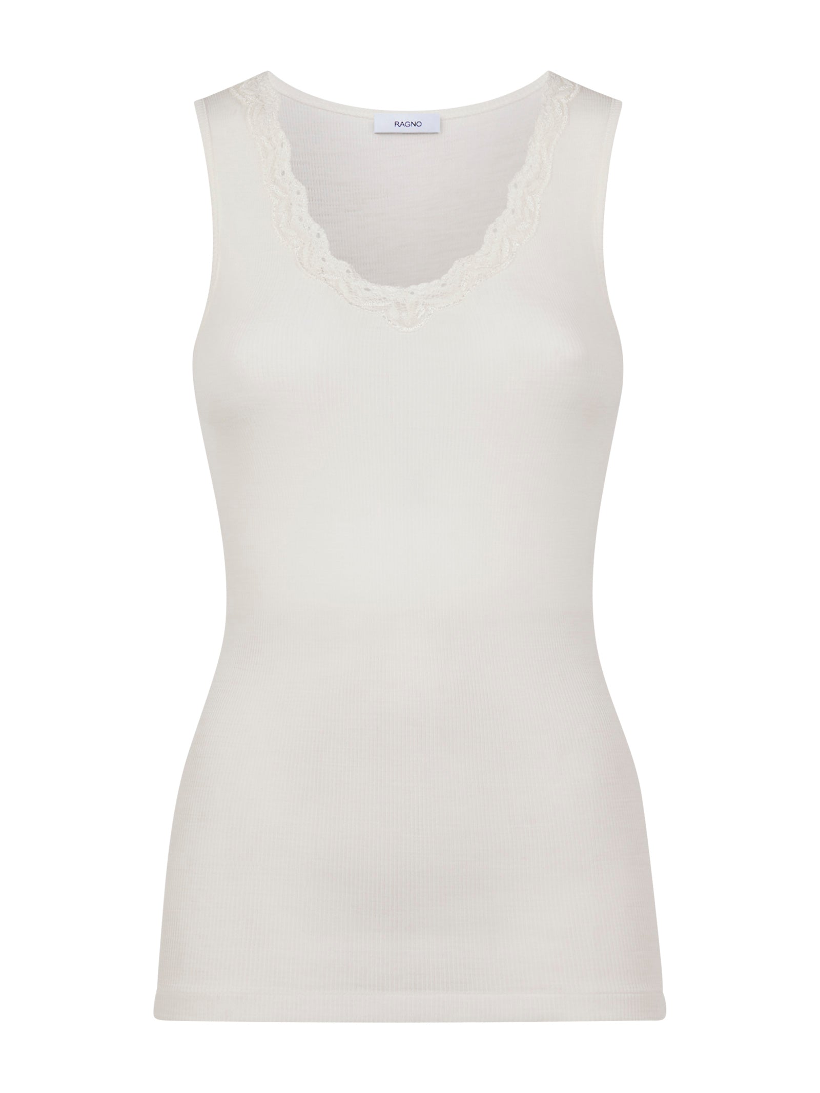 Ragno Wonderwool Canottiera lana spalla larga bianca pizzo