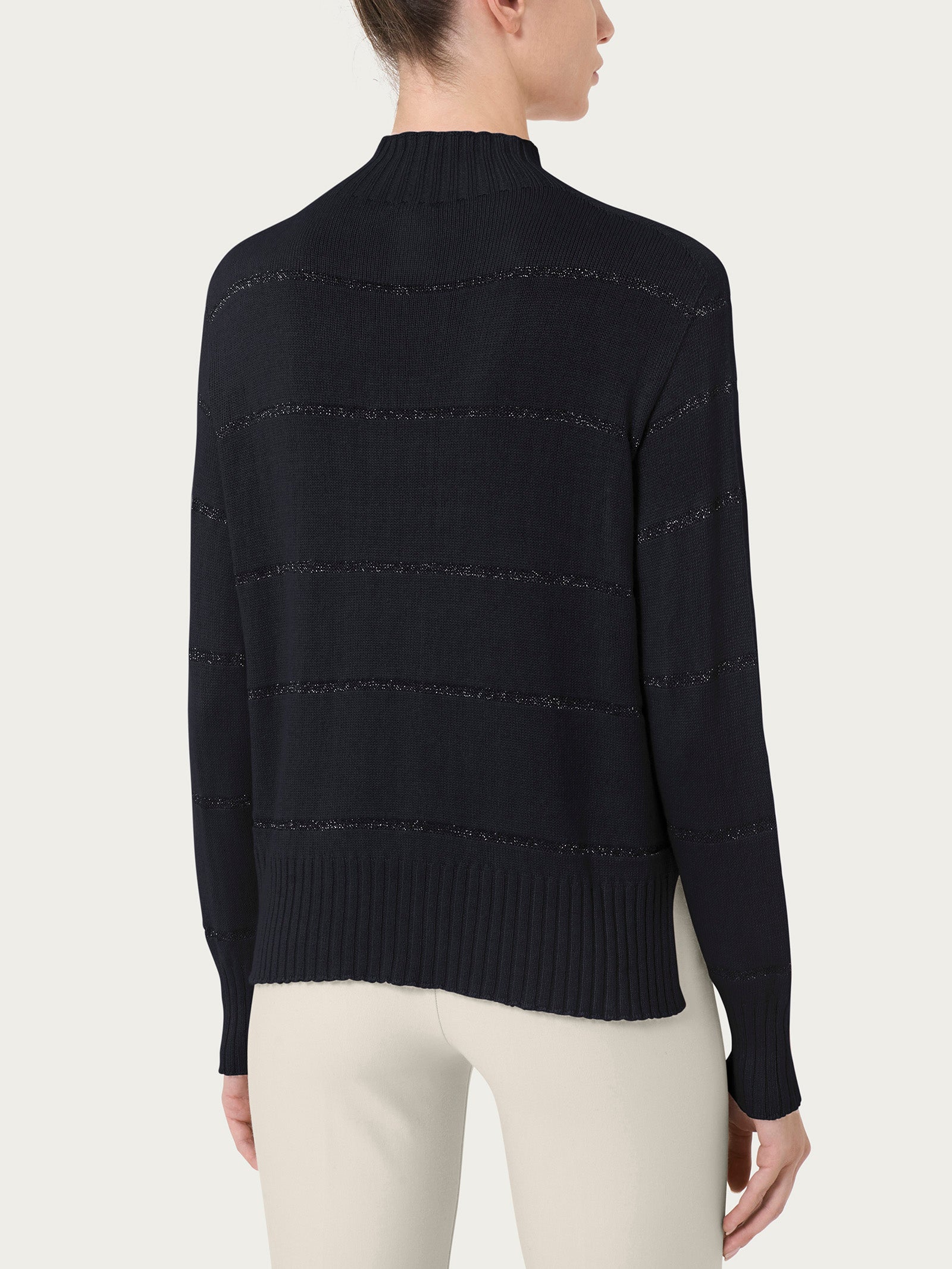 Ragno Merino Soft Lupetto Corto Righe Angora Nero
