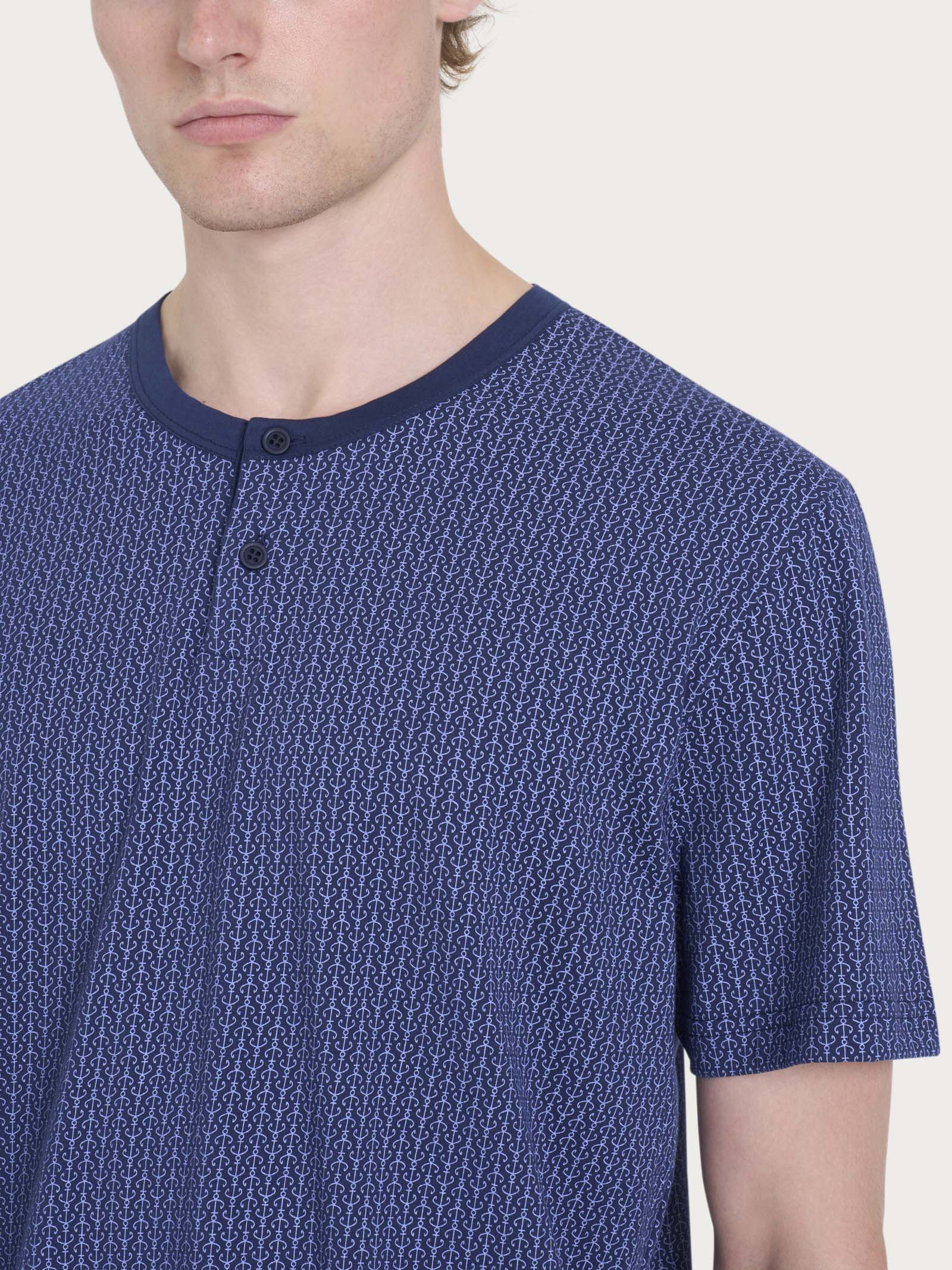 Ragno Pigiama Corto Serafino Jersey Cotone Blu Ancore