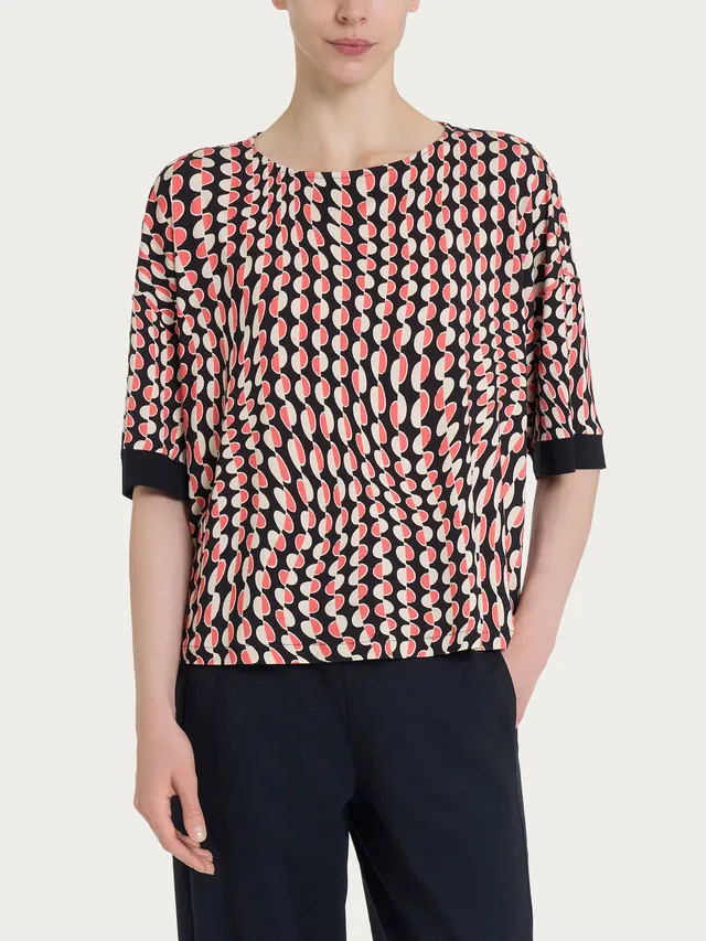 Ragno Crêpe Girocollo Onde T-Shirt Fant. Black viscosa