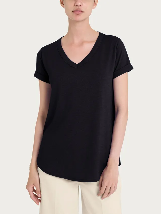 Ragno Jersey Cotone Maglietta scollo V nero donna