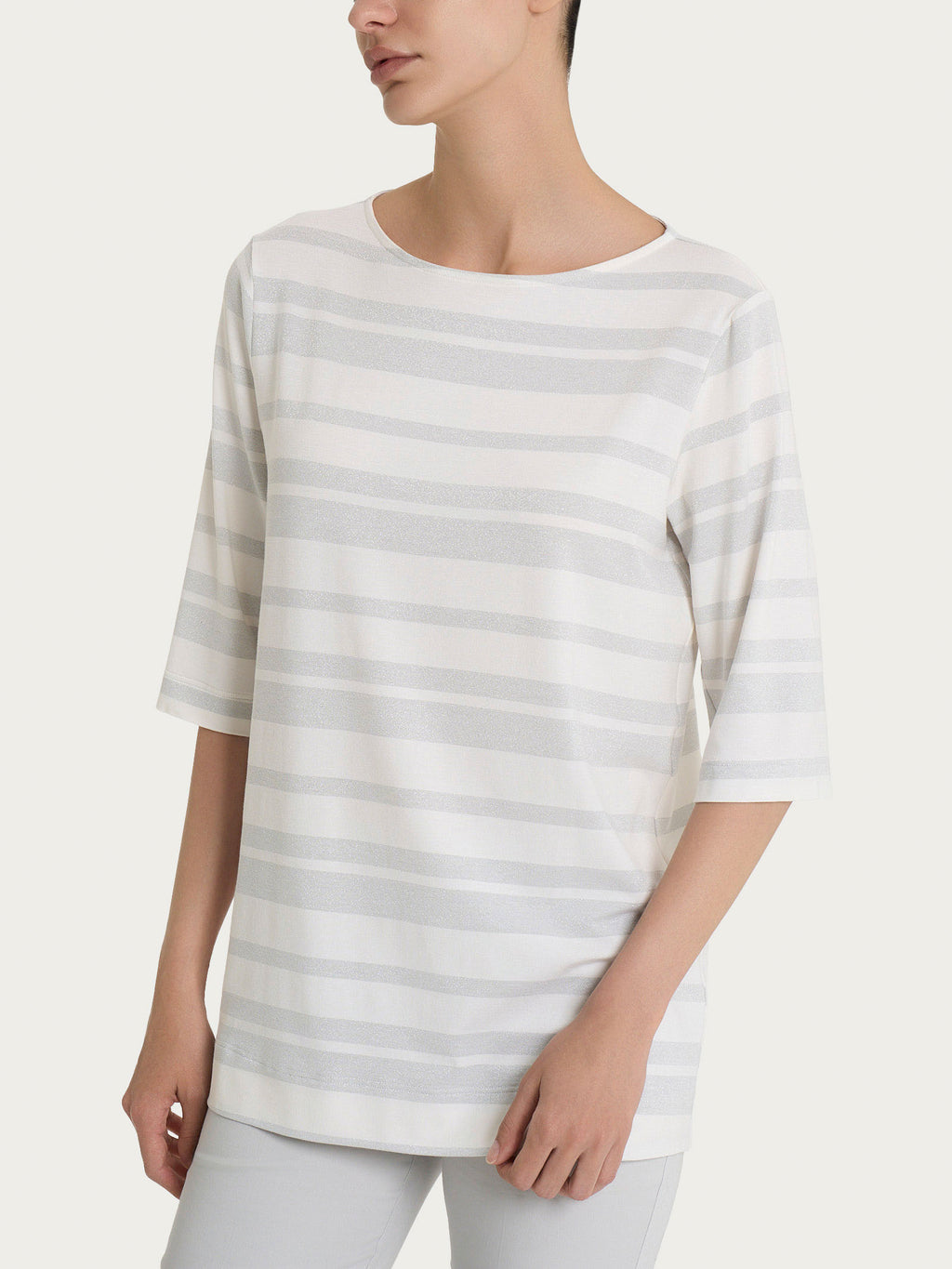 Ragno T-shirt Righe Maglietta Donna Bianca Viscosa Lurex