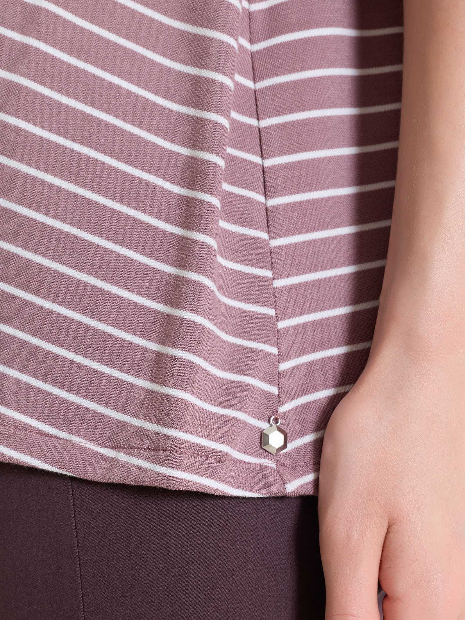 Ragno Maglietta Righe Collo Squadrato Twilight Mauve