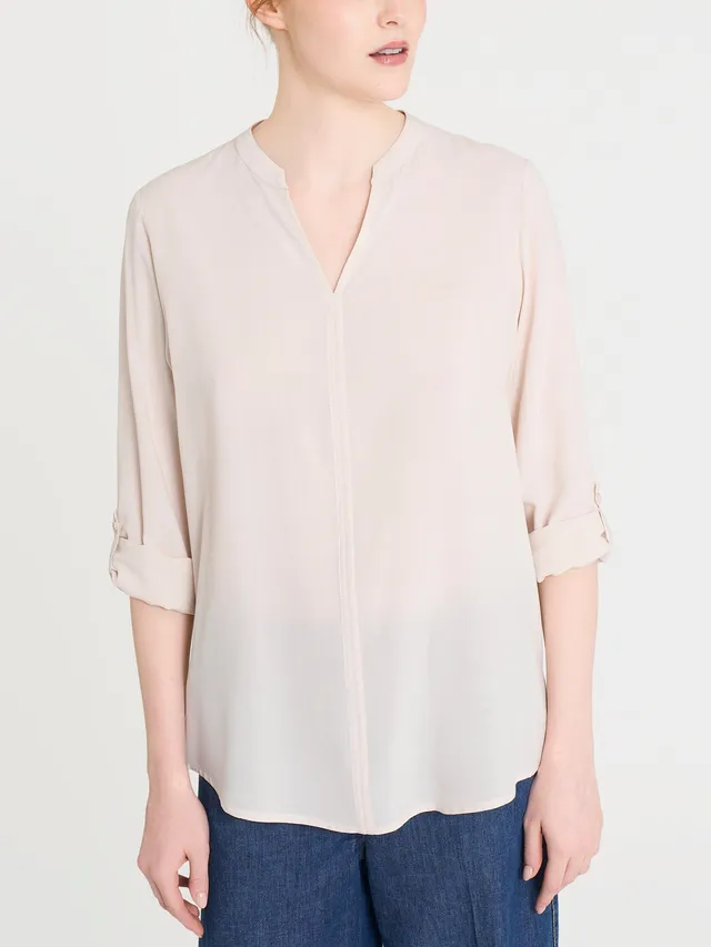 Ragno EcoSeta blusa collo coreana bianco Champignon
