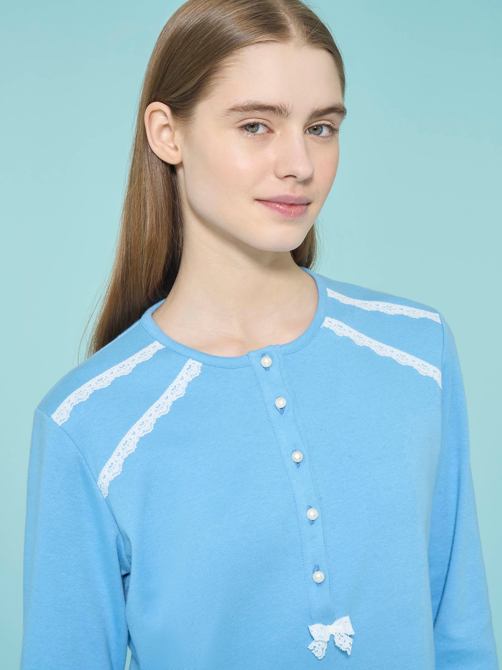 Ragno Pigiama Serafino con Perline Cotone Dusk Blue