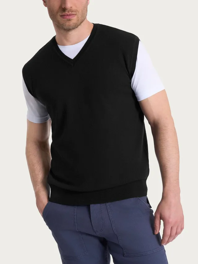 Ragno Merino Soft Pull Smanicato Lana Uomo Nero