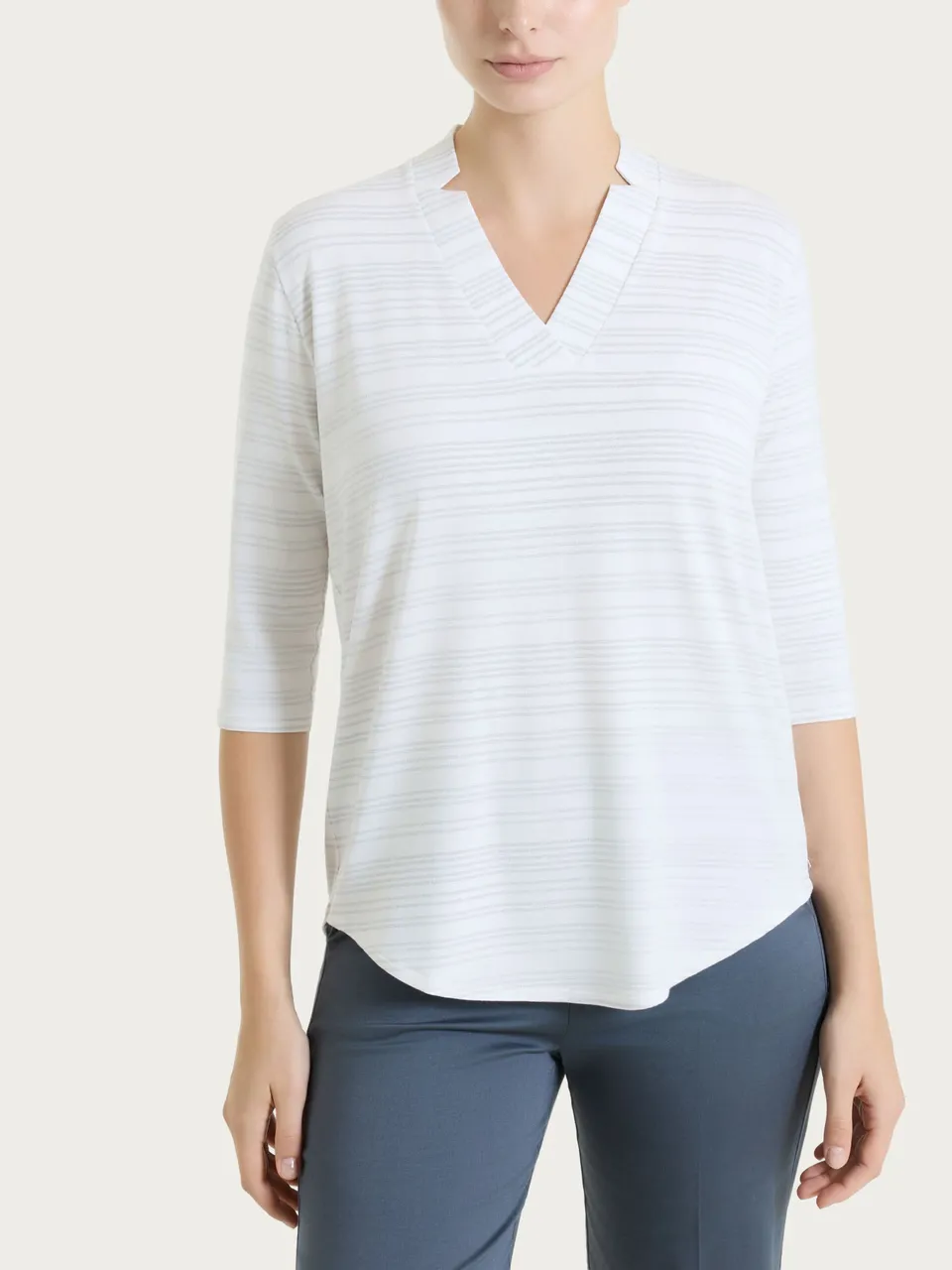 Ragno Viscosa Summer maglietta scollo V white righe