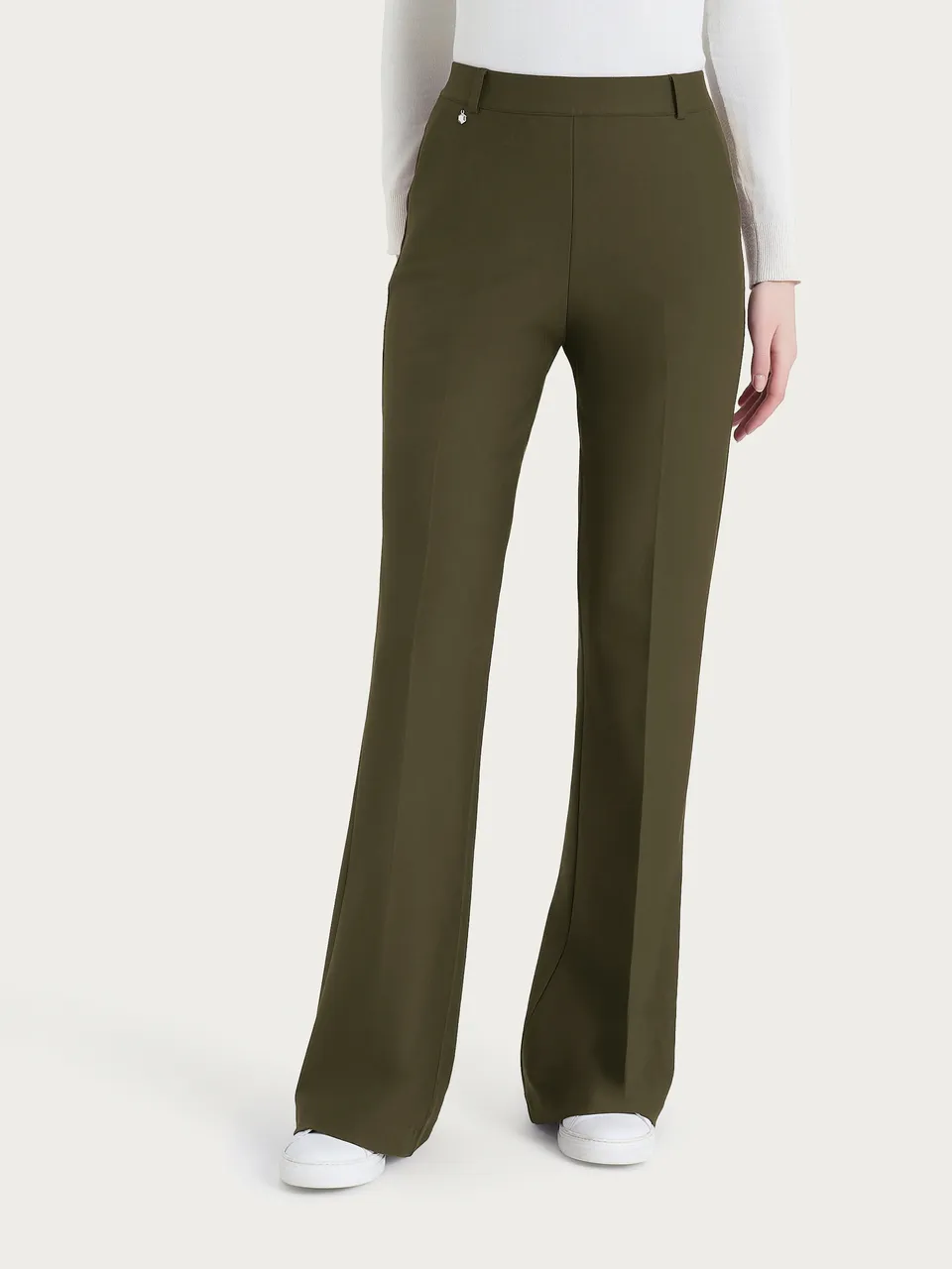 Ragno Compact pantalone flare lungo Dark Olive con tasche