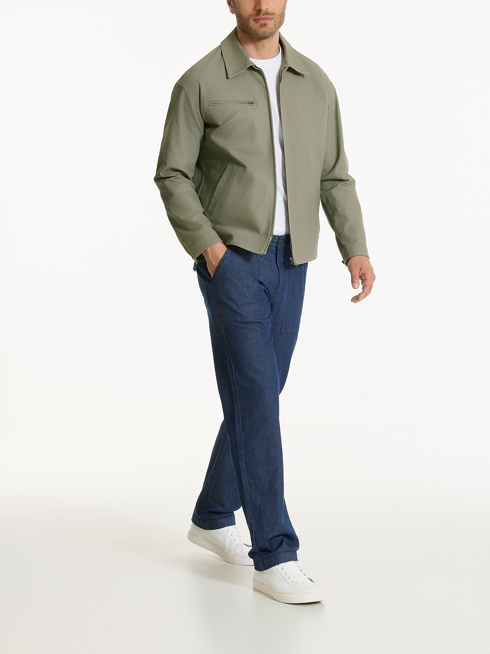 Ragno Giacca Zip Canvas Stretch Seagrass Uomo