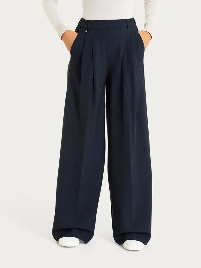 Ragno Flannel Twill Pantalone palazzo tasche Bleu Mel viscosa