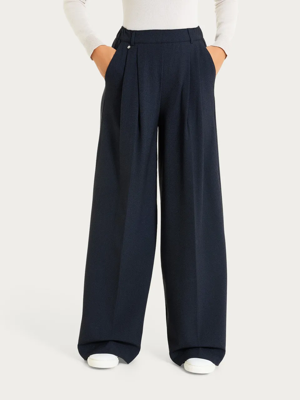 Ragno Flannel Twill Pantalone palazzo tasche Bleu Mel viscosa