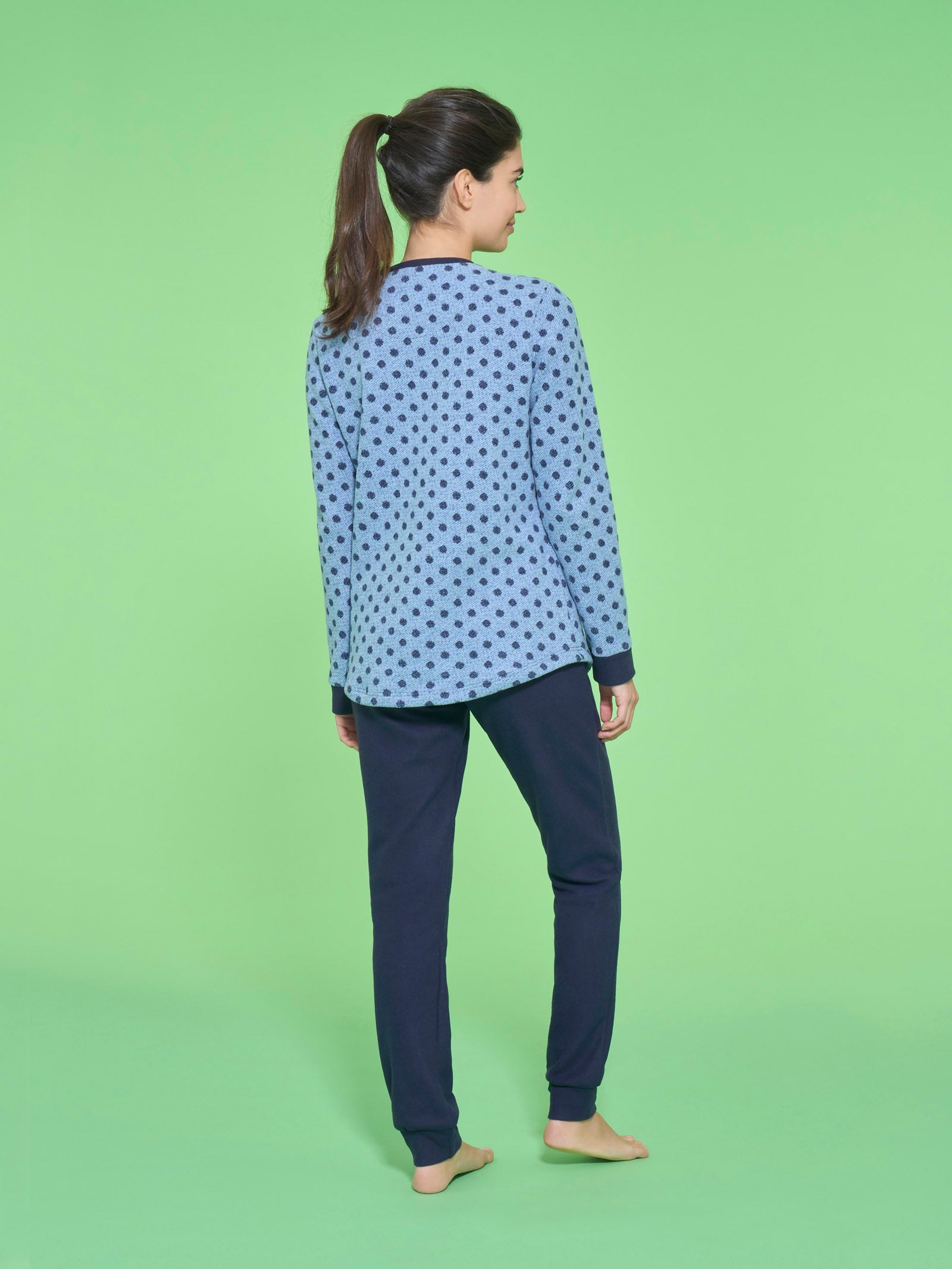 Ragno Cotton Eco Pile Pigiama Serafino Pois Delave caldo