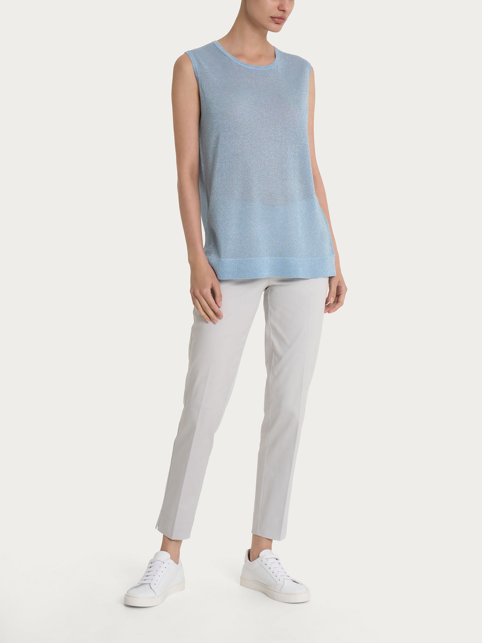 Ragno Crêpe Lurex Skyway maglia smanicata spalla larga