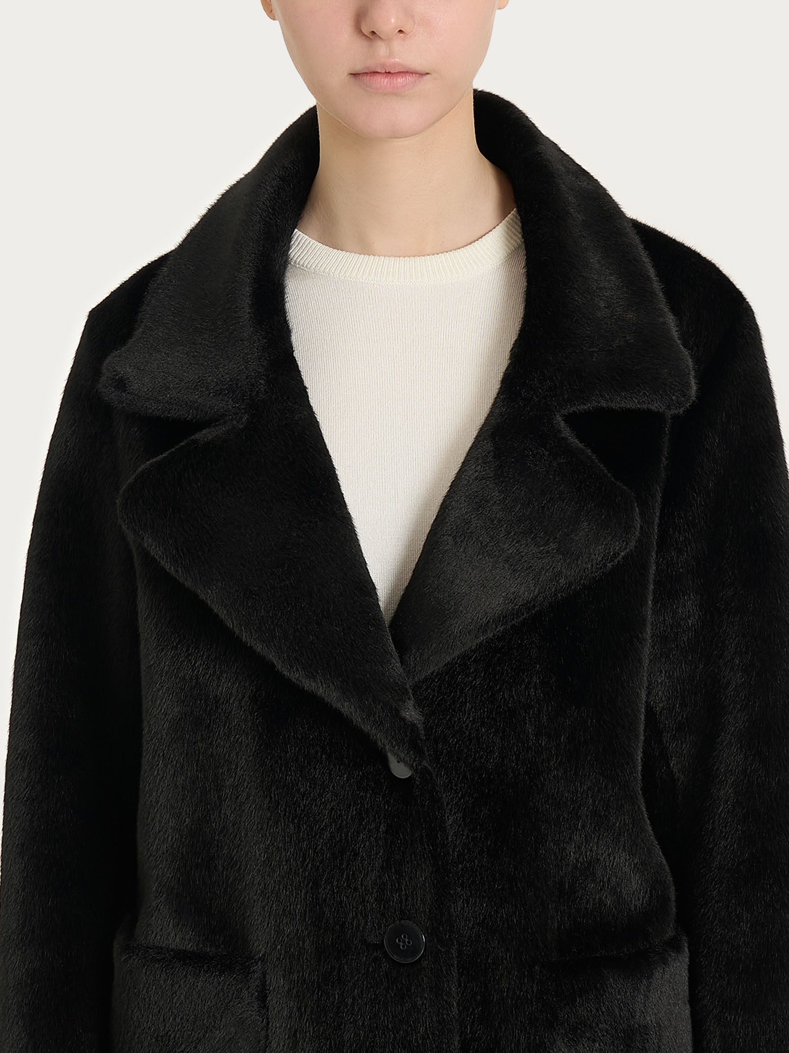 Ragno Vegan Shearling cappotto corto donna nero double-face