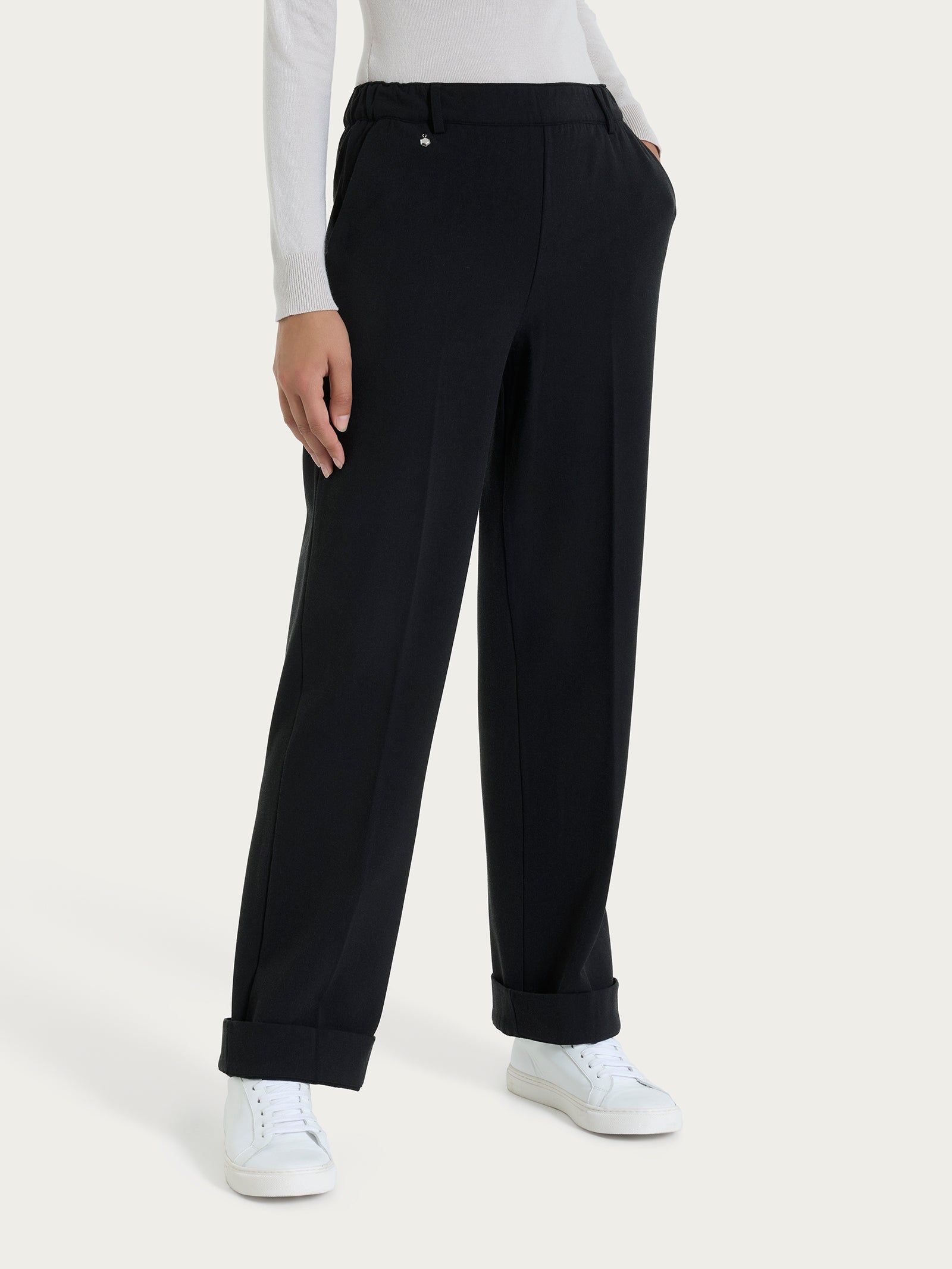 Ragno Flannel Twill Pantalone Ampio Nero wide leg