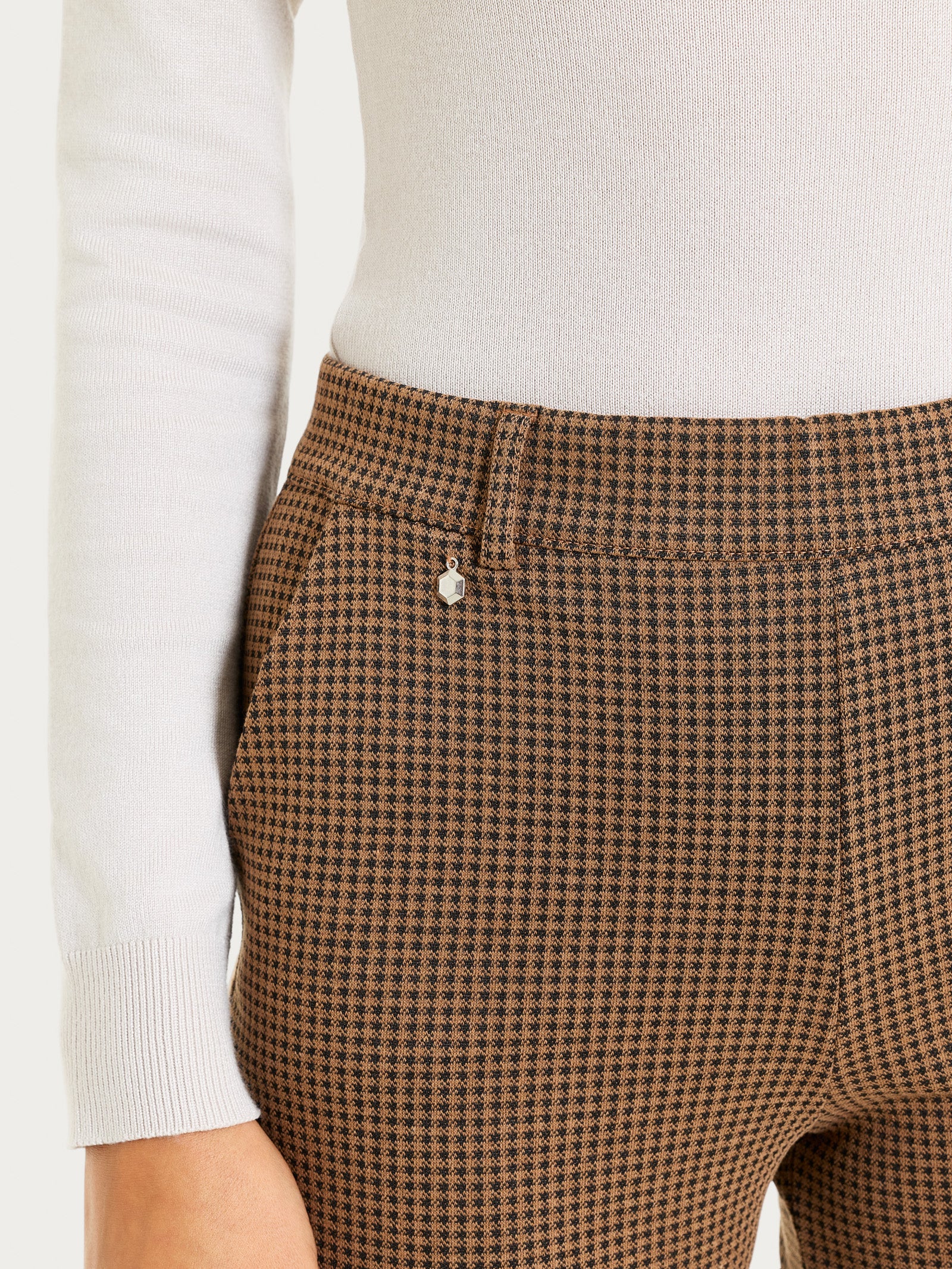 Ragno Compact The Straight Leg pantalone donna micro check Pine Bark