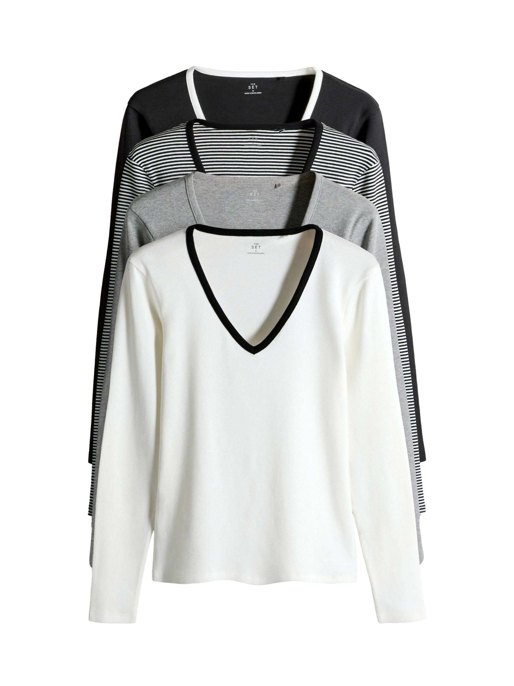 Geo Next The Set Magliette coste scollo V manica lunga da 4
