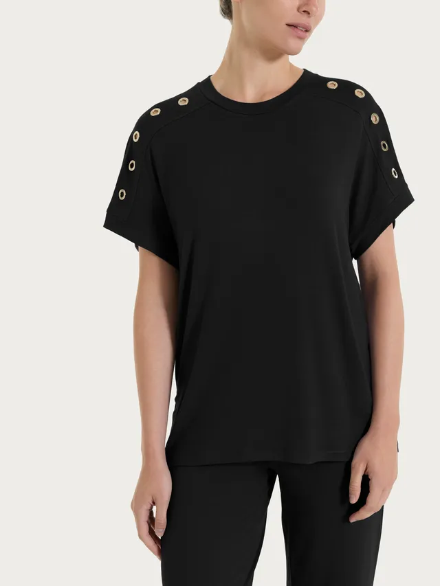 Ragno Viscosa Summer Maglietta Girocollo Occhielli T-Shirt Nero
