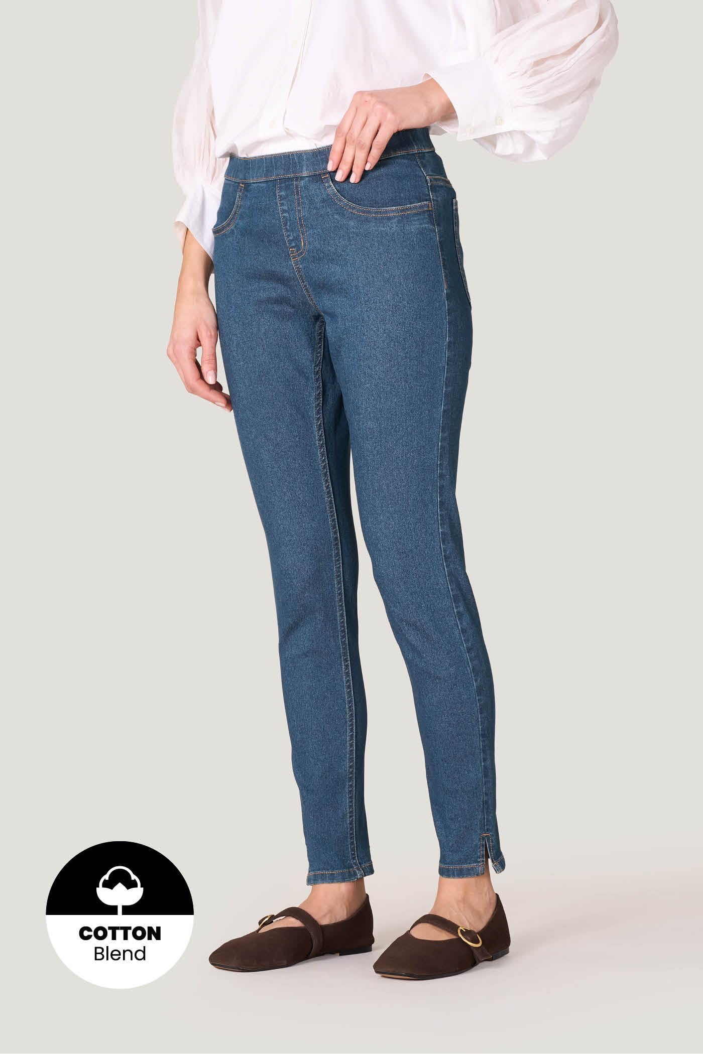 Goldenpoint Jeans Skinny Donna Denim con Spacco Vita Elasticata