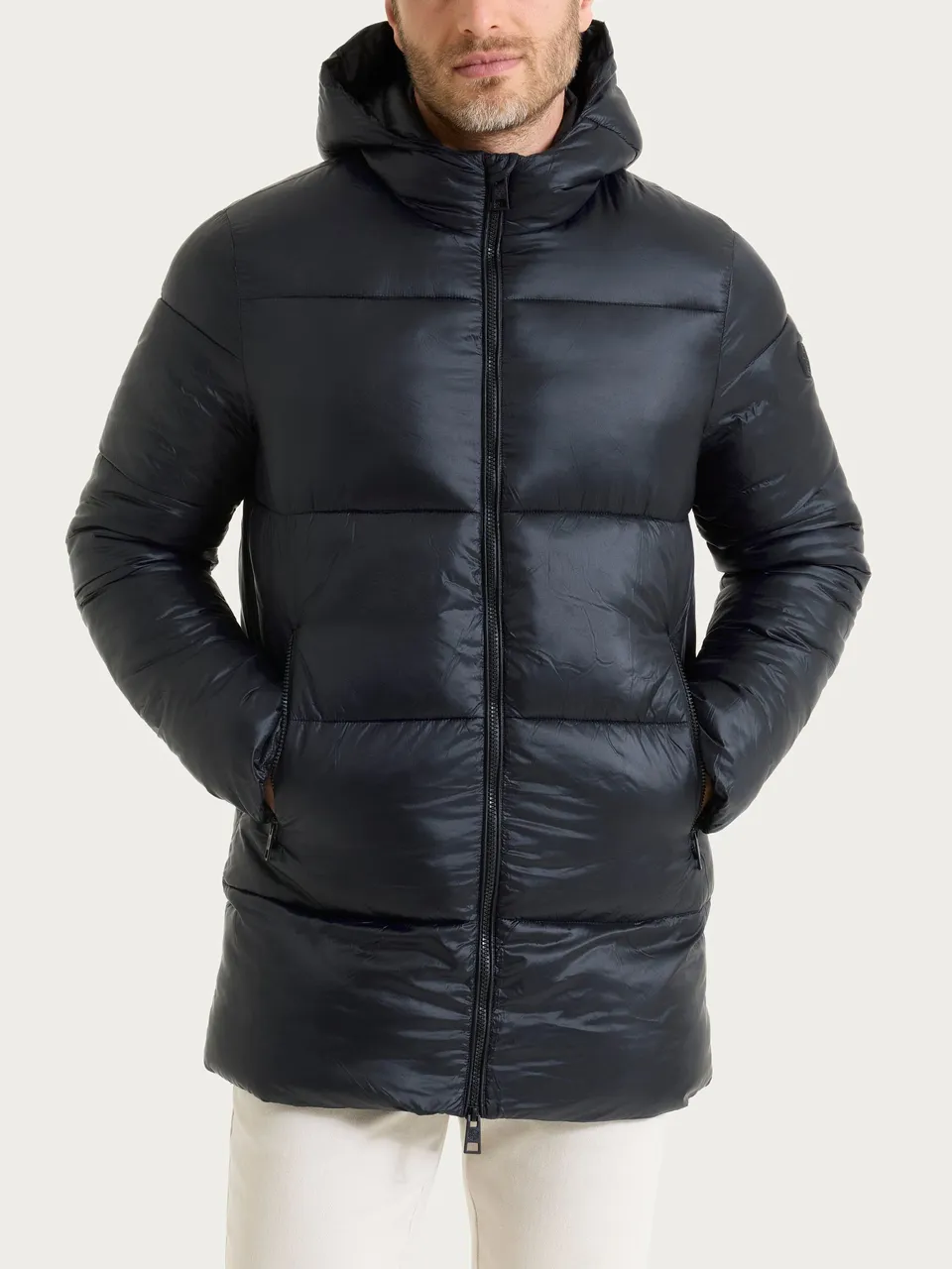 Ragno Vegan Down piumino cappuccio nero lucido