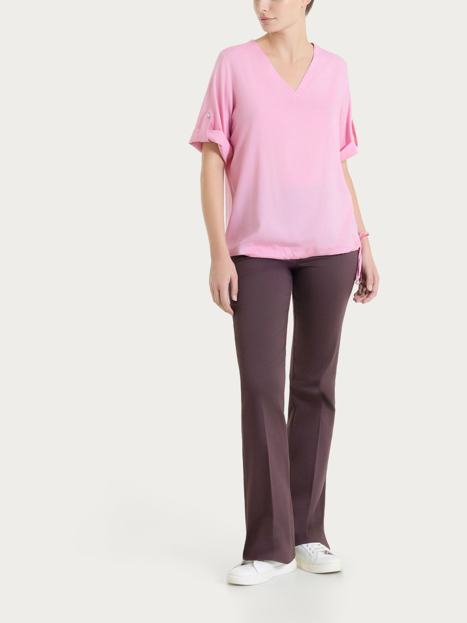 Ragno Satin Power pantalone flare con spacchetti viola Raisin