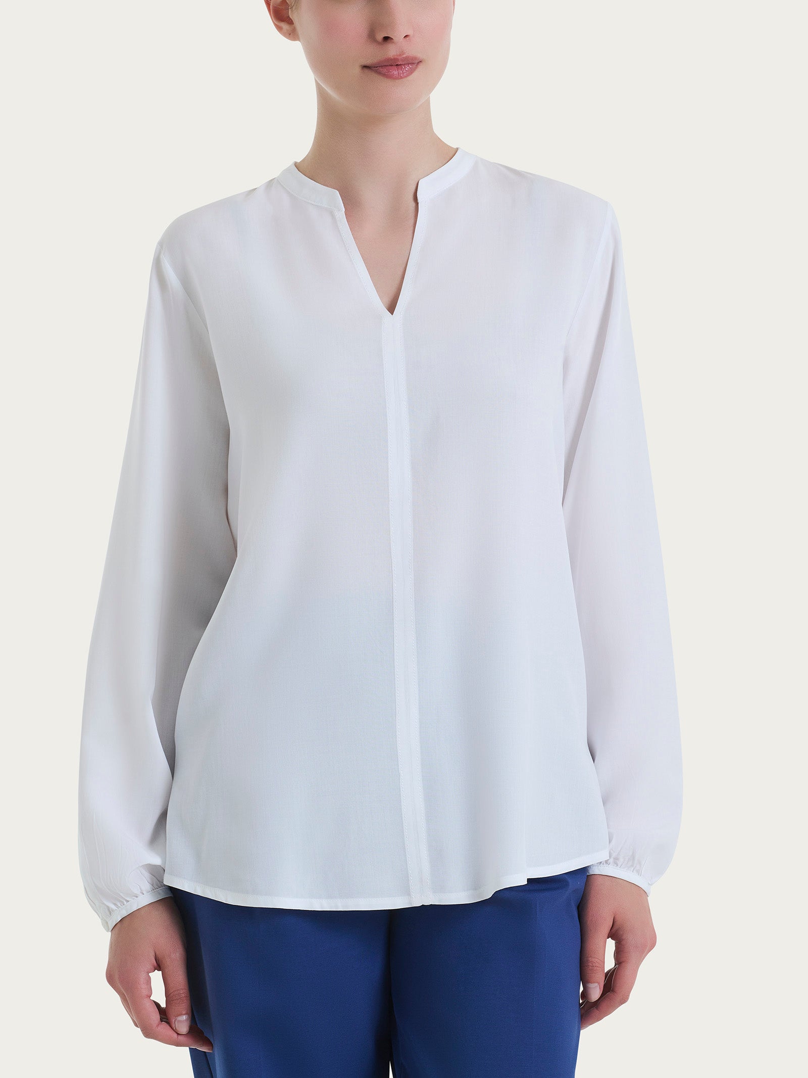 Ragno EcoSeta Blusa collo coreana camicia Bianco