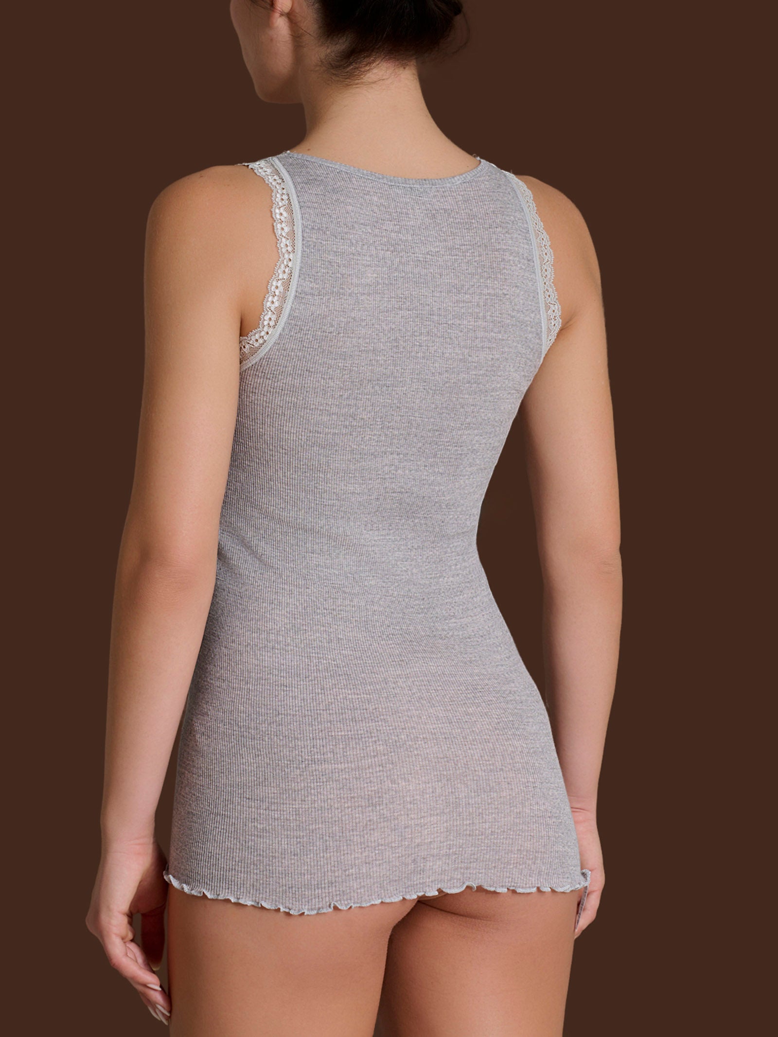 Ragno Merino Seta Canottiera Scollo V Pizzo Vapore Mel