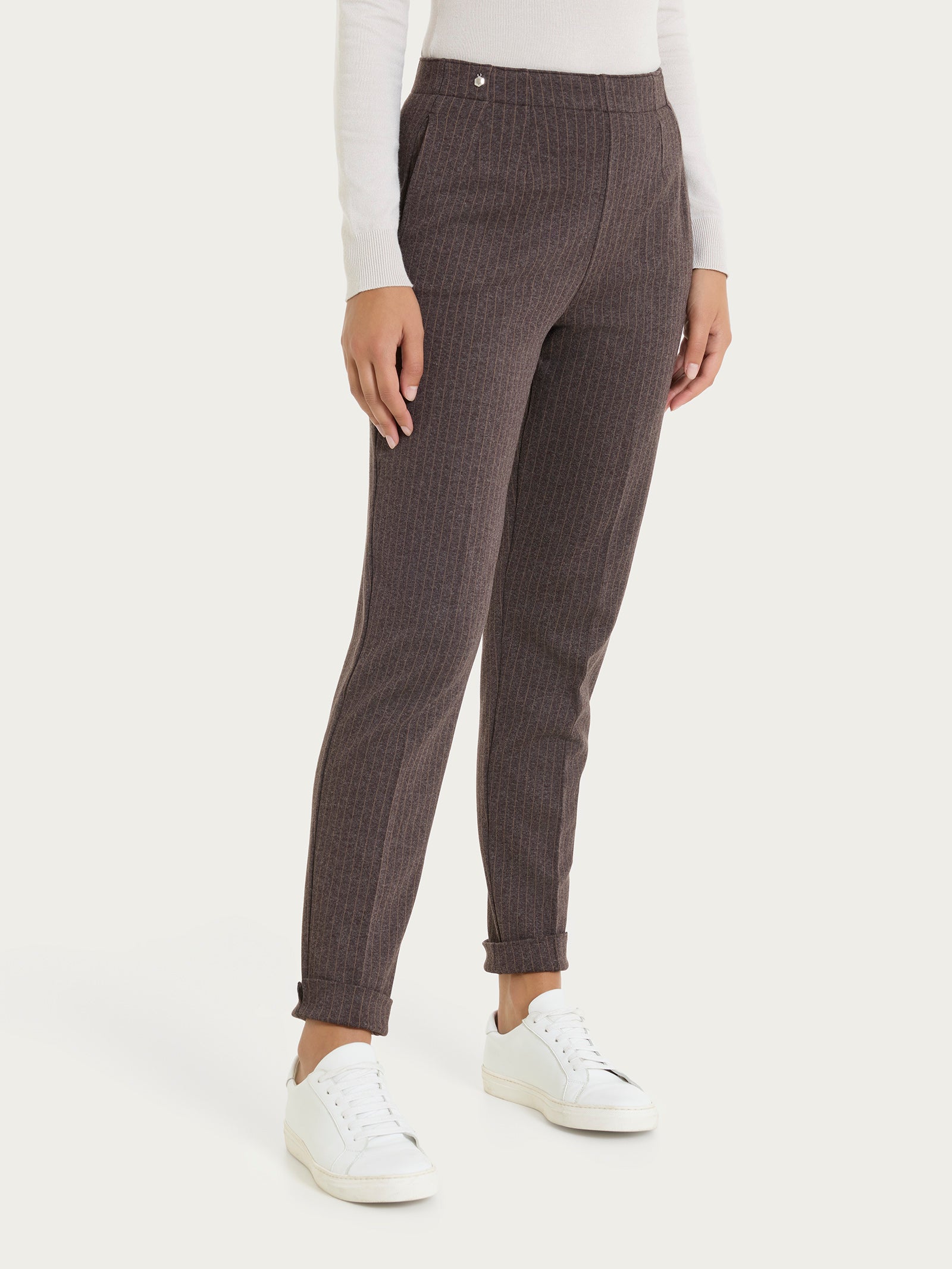 Ragno Compact Pantalone sigaretta gessato chocolate melange